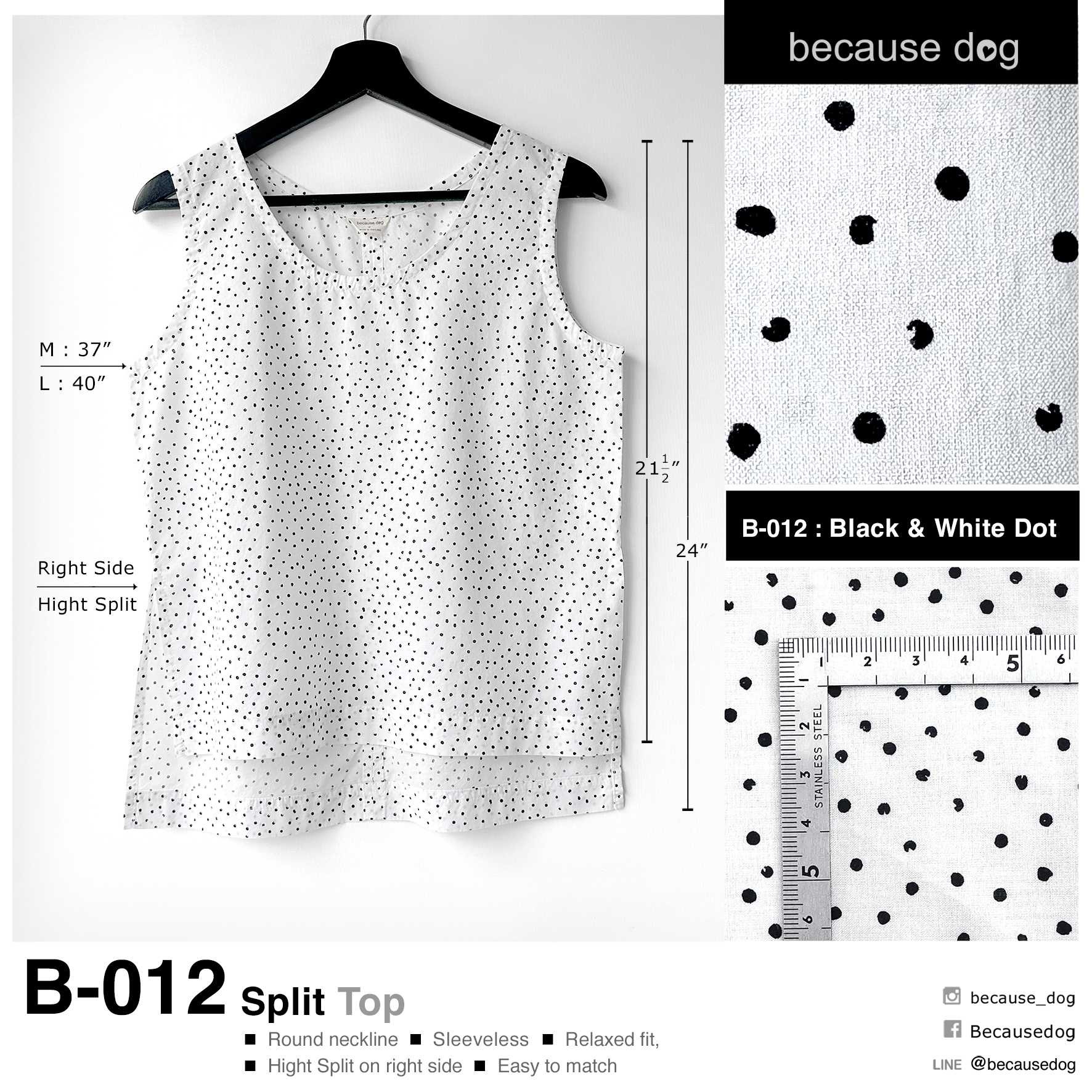 B-012 : Black & White Dot ผ้าคอตตอนสีขาว จุดดำ ผ้านุ่มบางเบา ใส่สบายไม่ร้อนค่ะ