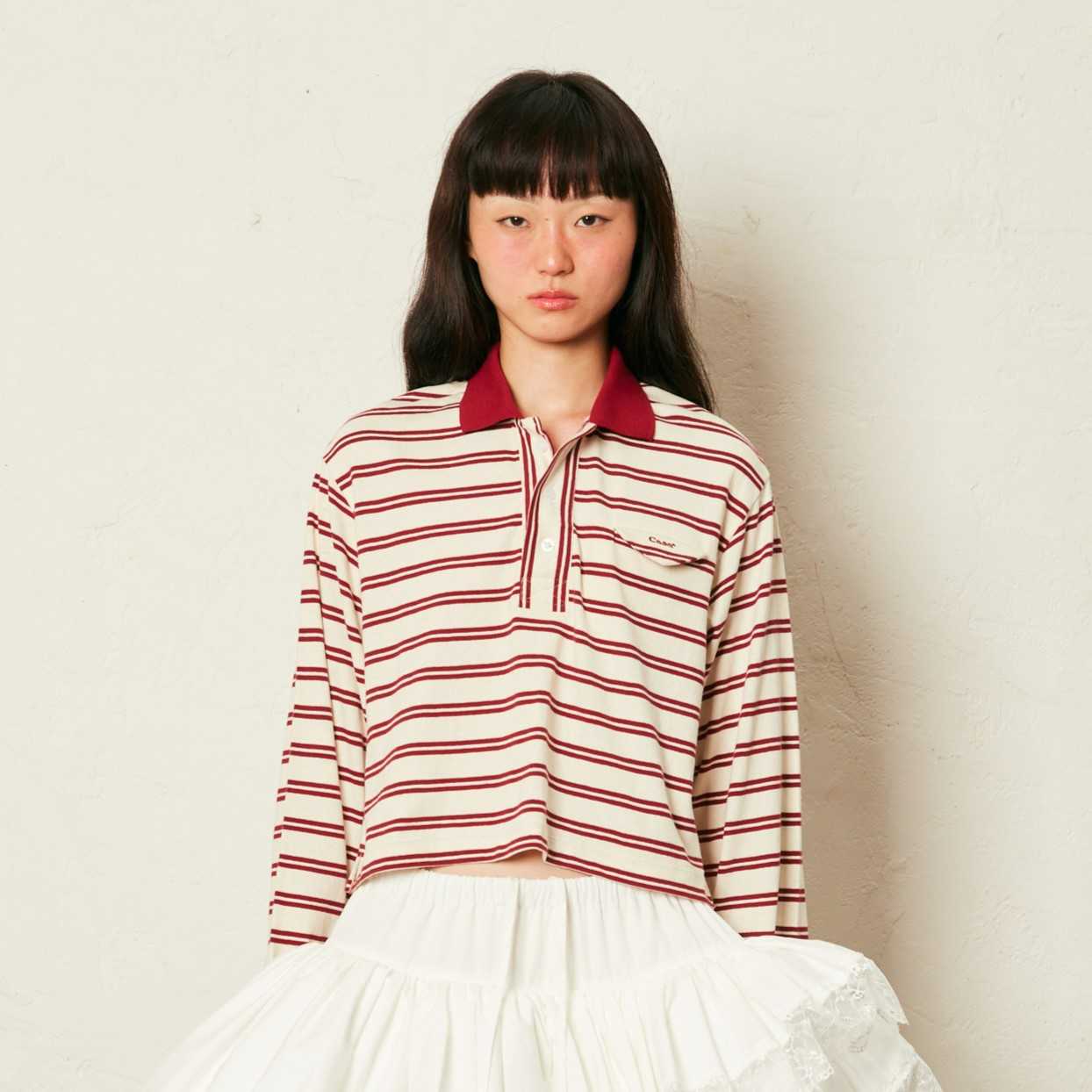 POLO TOP (STRIPE CREAM)