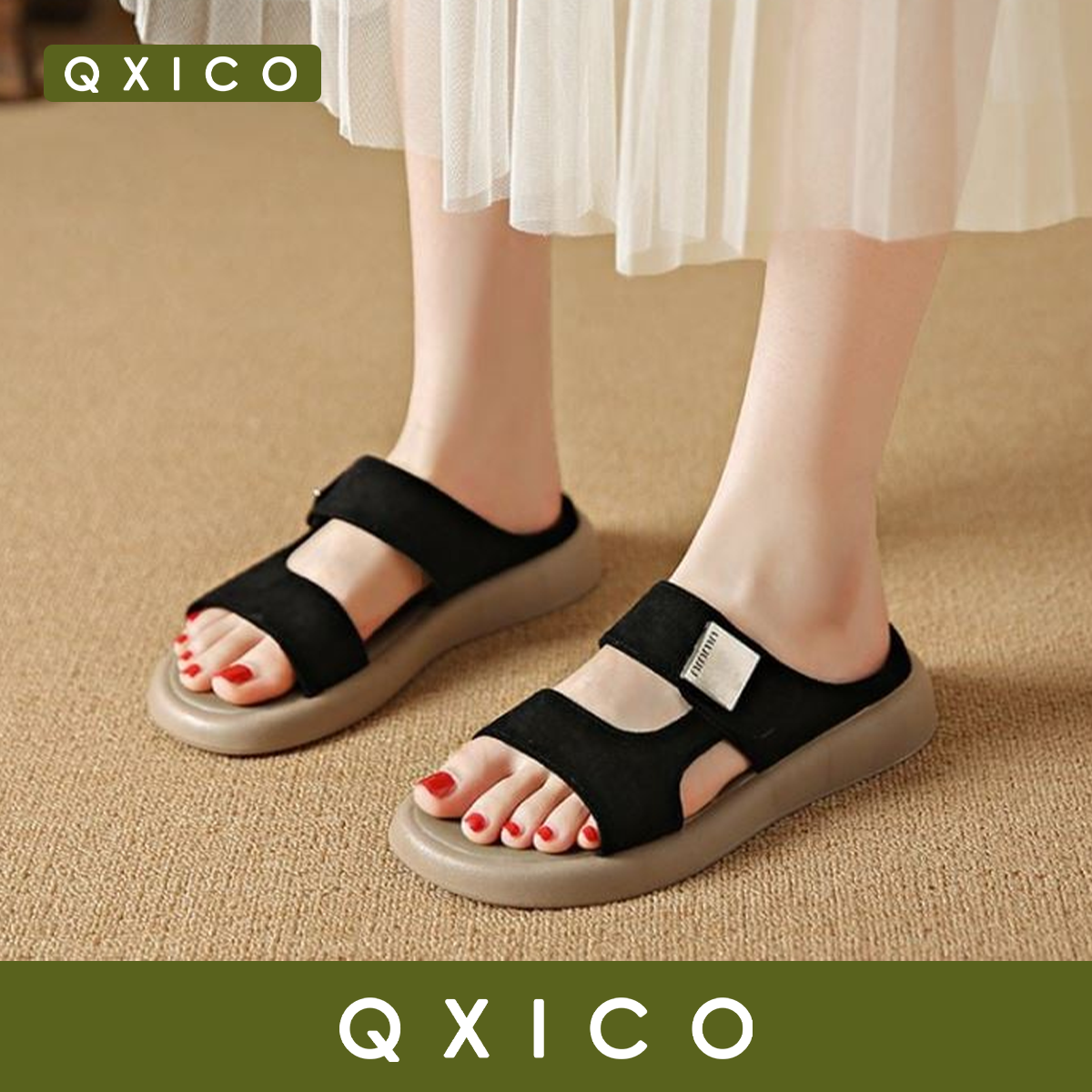 Qxico รุ่น QZ208 รองเท้าแตะเปิดส้น หนังนิ่ม สบาย ซัพพอร์ตเท้า ใหม่ล่าสุด