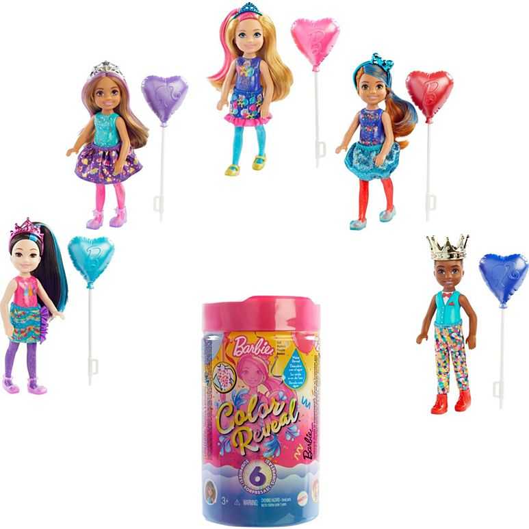 Barbie Chelsea Color Reveal Doll with Confetti Print & 6 Surprises (GTT26)
