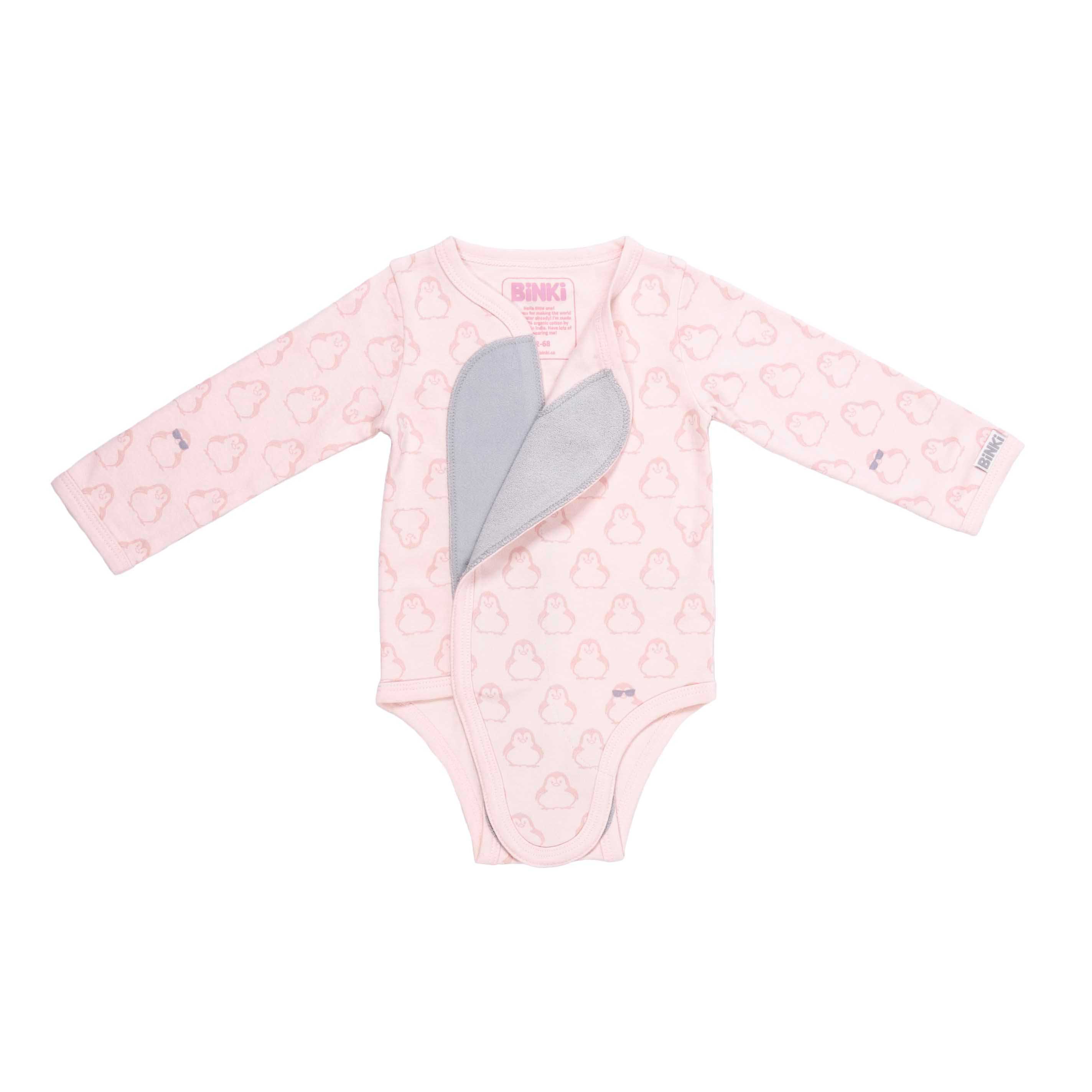 Kimono Romper Longsleeve Penguin - Pink