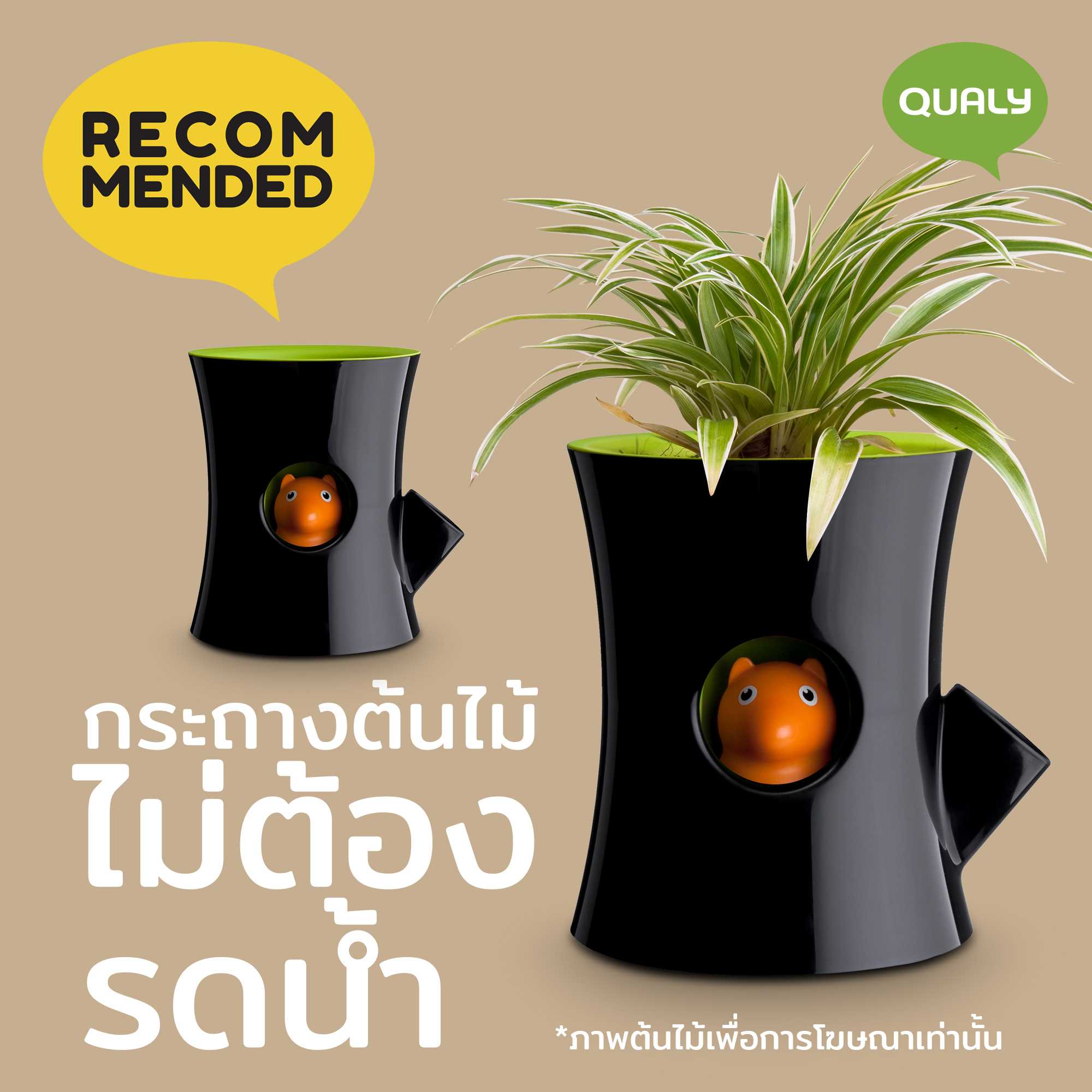 Log and Squirrel-Self Watering Plant Pot กระถางต้นไม้ ดีไซน์ กระรอกน้อยในโพรงไม้ Qualy(ควอลี่)