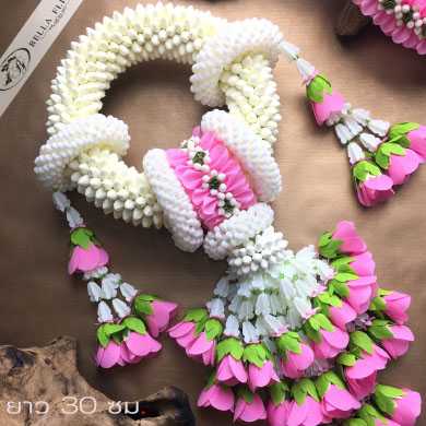 พวงมาลัยประดิษฐ์สีชมพูหวาน