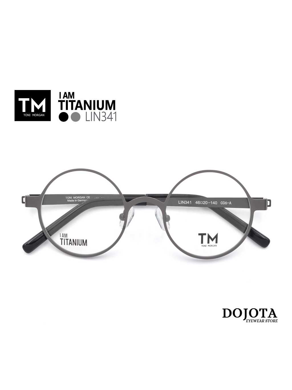 กรอบแว่นตาทรงกลม ไทเทเนี่ยม Toni Morgan รุ่น LIN 341  สีเทาเข้ม Dark Gray รุ่นใหม่ 2024