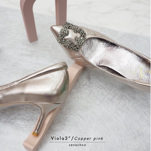 ทรงปกติ:เปลี่ยนไซส์ได้-ไม่รับคืน Zenachoo รุ่น Viola3 สูง 3 นิ้ว หนังแกะแท้ หัวแหลมทรงสวย