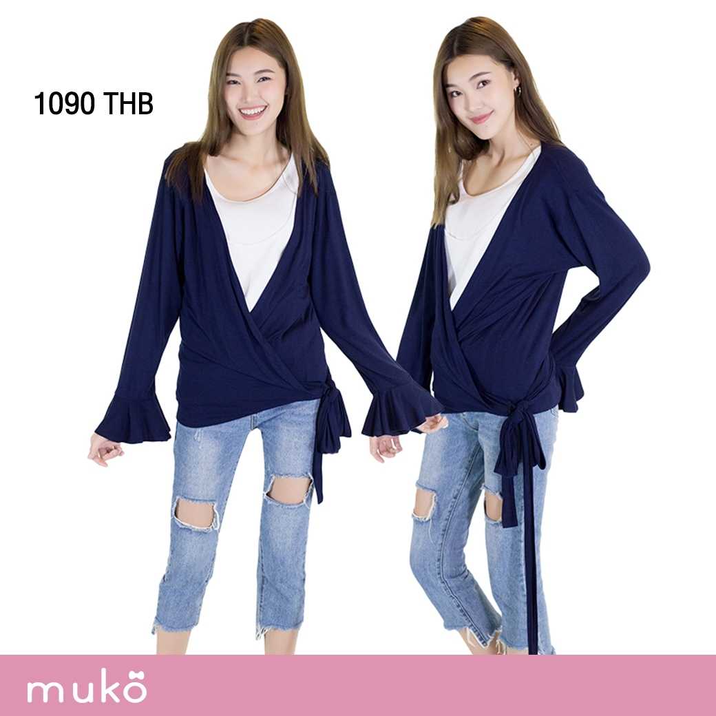 Muko Aubree Cardigan เสื้อคลุมผ้าคอตตอนยืดญี่ปุ่น เอวเชือก AB07