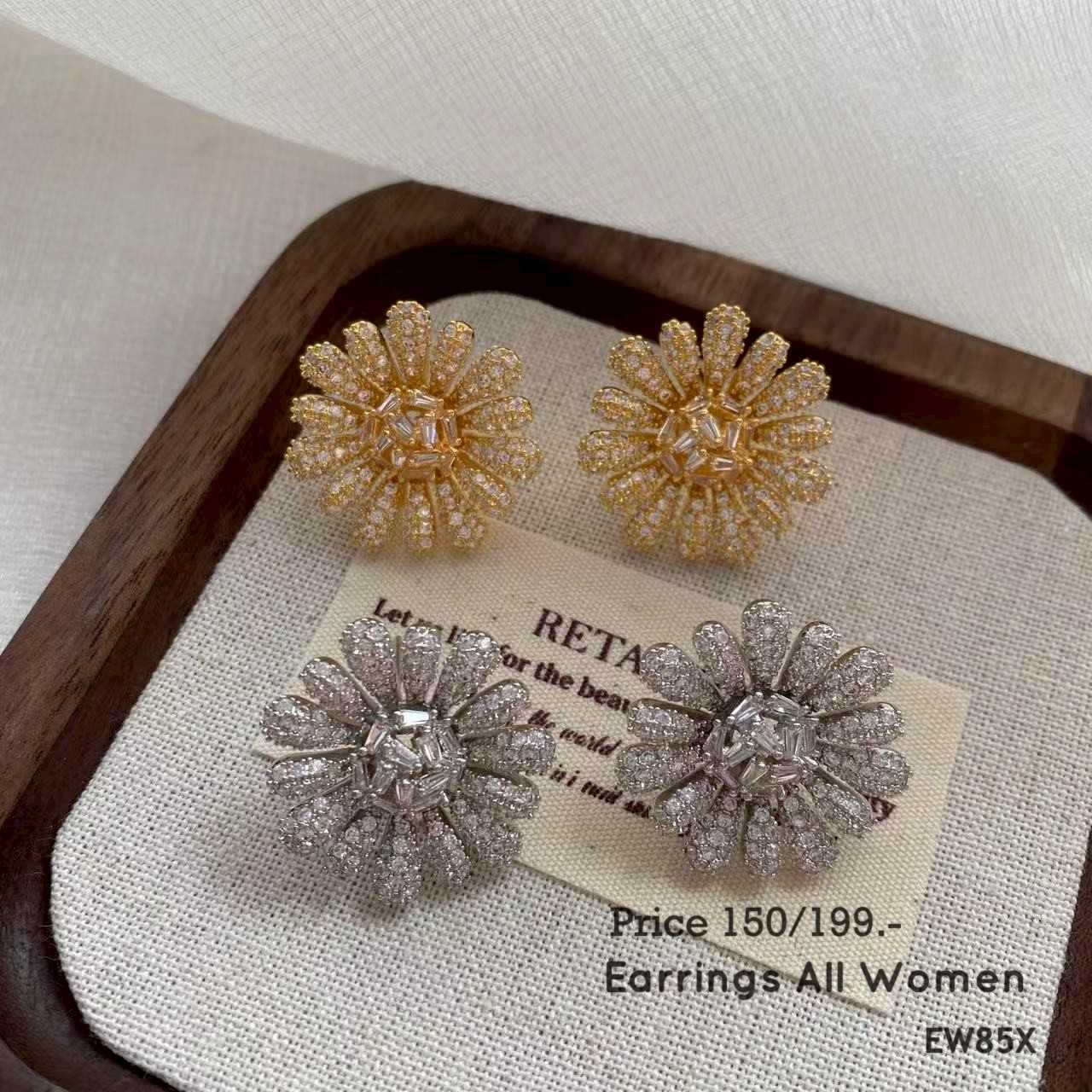 EW85X ต่างหูดอกไม้ สีเงิน สีทอง  เครื่องประดับผู้หญิง ต่างหูออกงาน เงิน 925