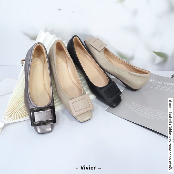 ทรงปกติ เปลี่ยนไซส์ได้-ไม่รับคืน Zenachoo รุ่น Vivier เสริมส้นด้านใน สูง 1นิ้ว หนังแกะนิ่ม