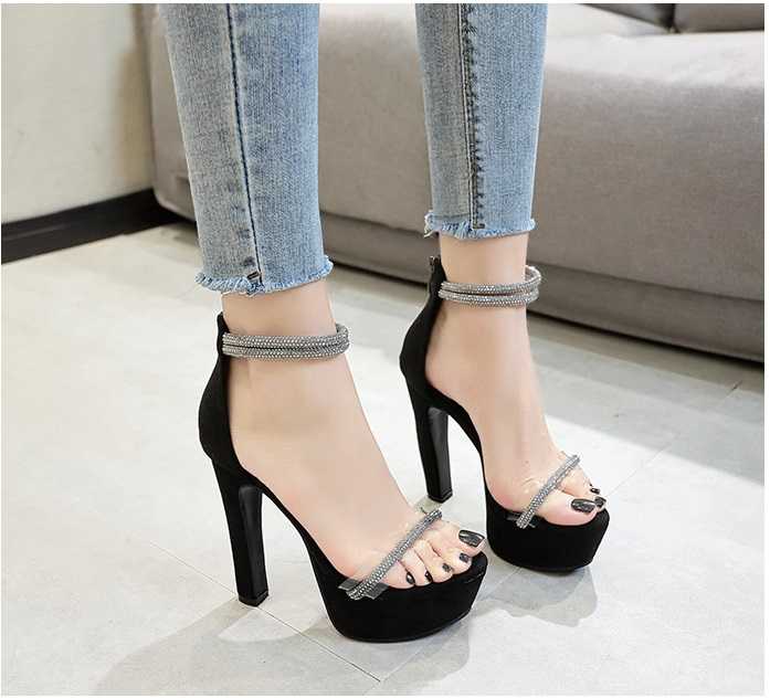 FARLAพร้อมส่งรองเท้าผู้หญิง ส้นแท่ง5.5”เสริมหน้า1.5” ซิปหลังติดเพชร