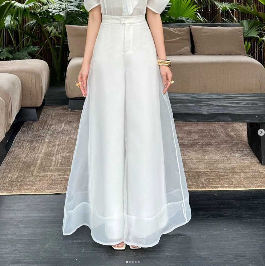 พร้อมส่ง #ASAYA5472 – Ethereal Flow Sheer Wide Pants 🤍🖤 Black / White Size S