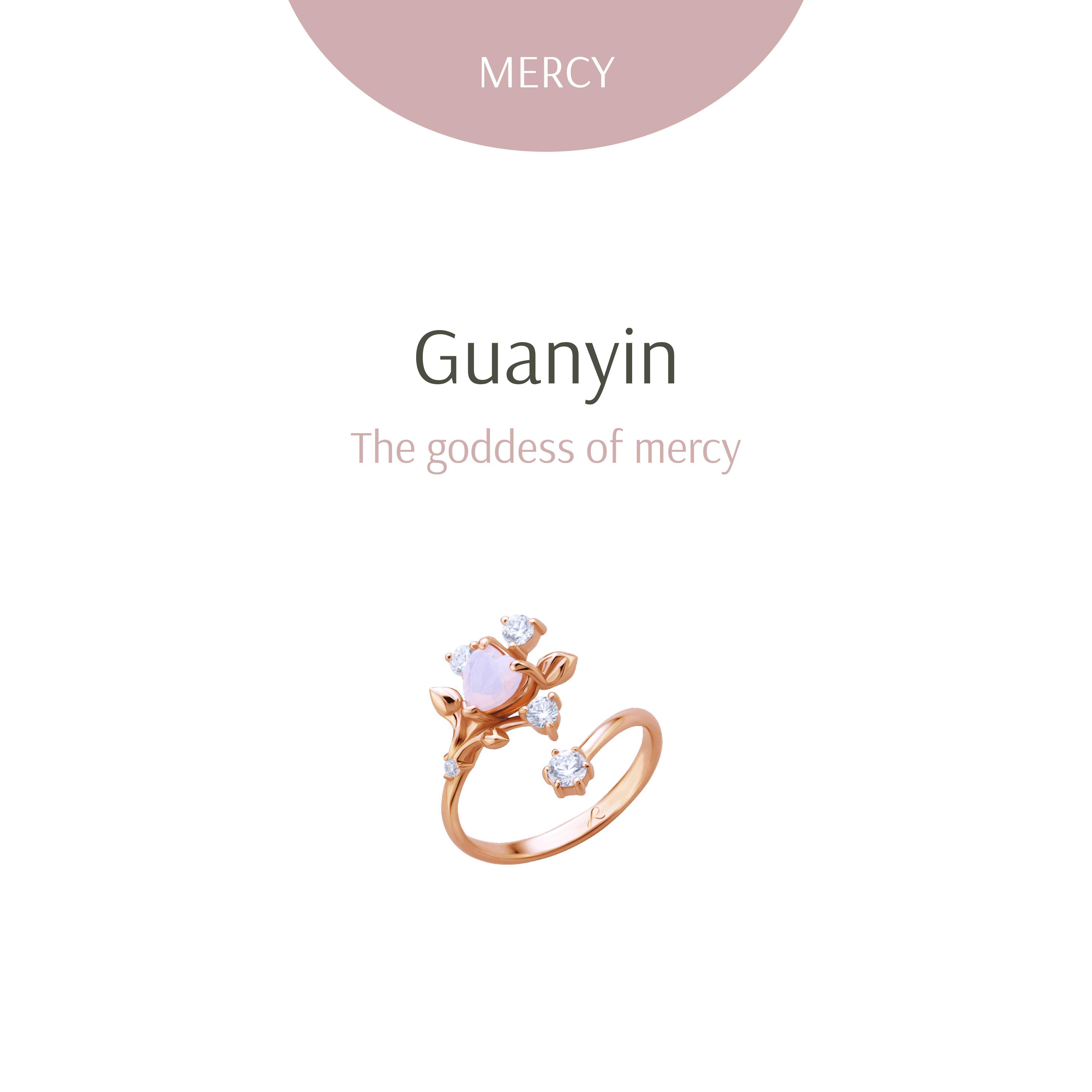 Guanyin Heart Bouquet Pink Gold Ring