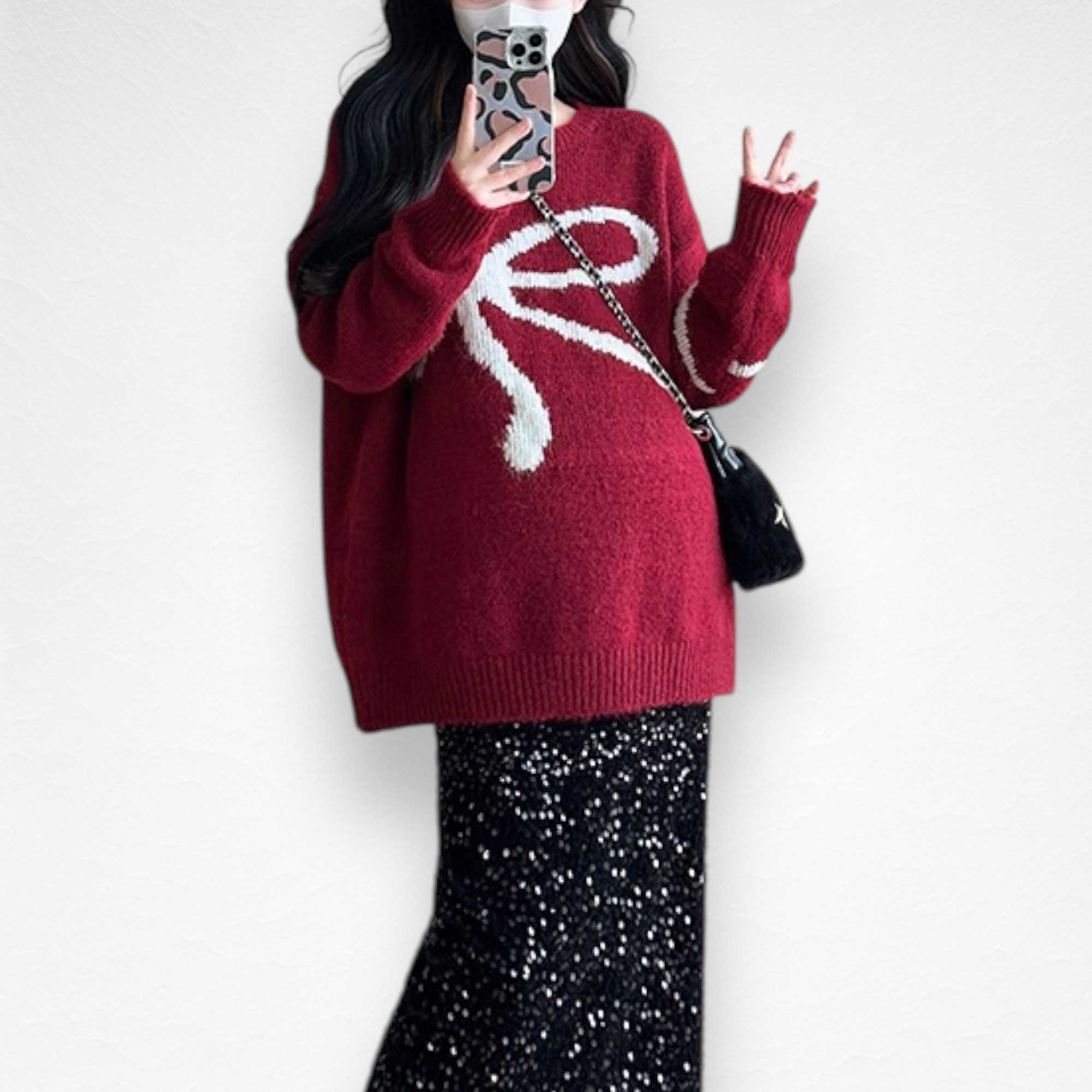 เสื้อ sweater งานไหมพรมลายน้องโบว์แบบเก๋น่ารักมากๆ