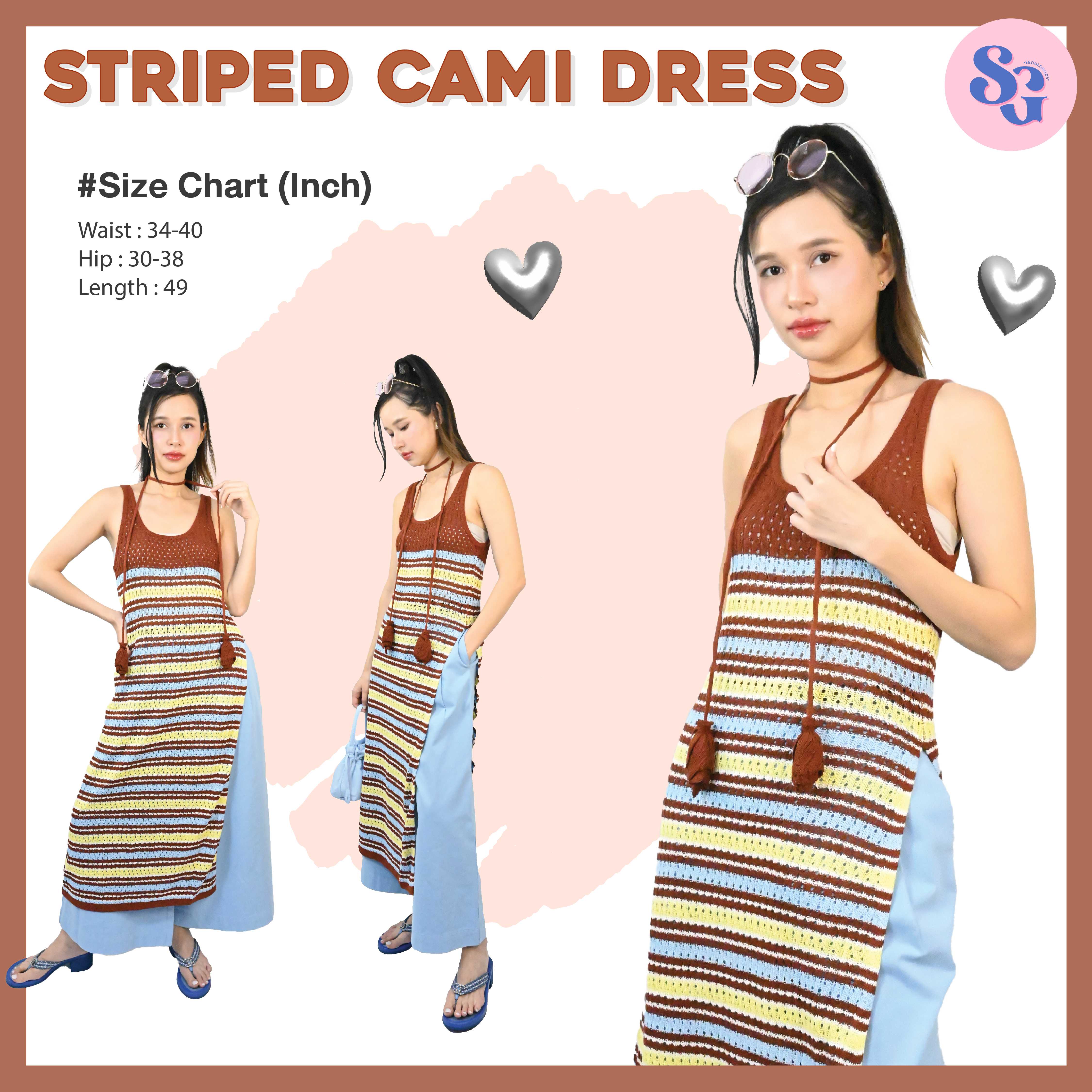 (พร้อมส่ง) Striped cami dress เดรสไหมพรม