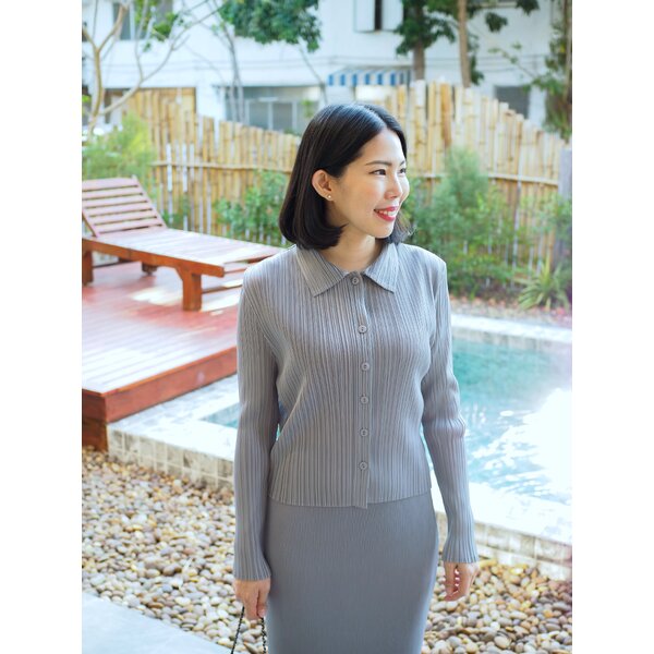 2MUAY GJO5006-9 เสื้อพลีทคุณภาพ FRONT SHIRT CROP BUTTON PLEATED TOP 7 สี FREE SIZE