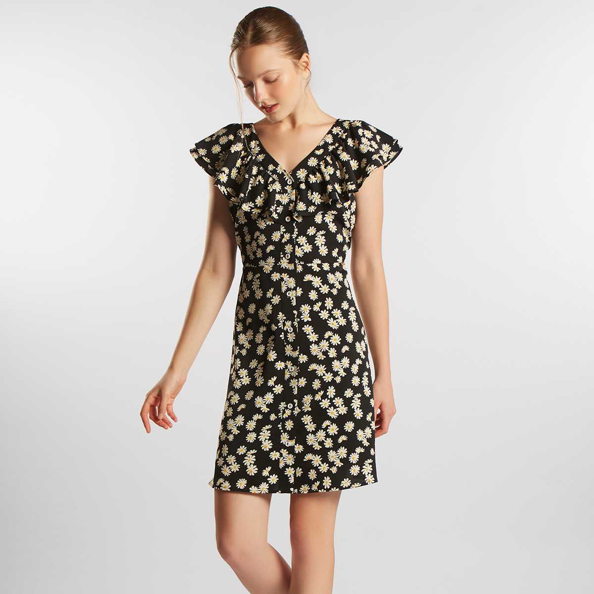 เดรสพิมพ์ลายดอกไม้ | Floral Print  Dress with Ruffle Detail | 06161