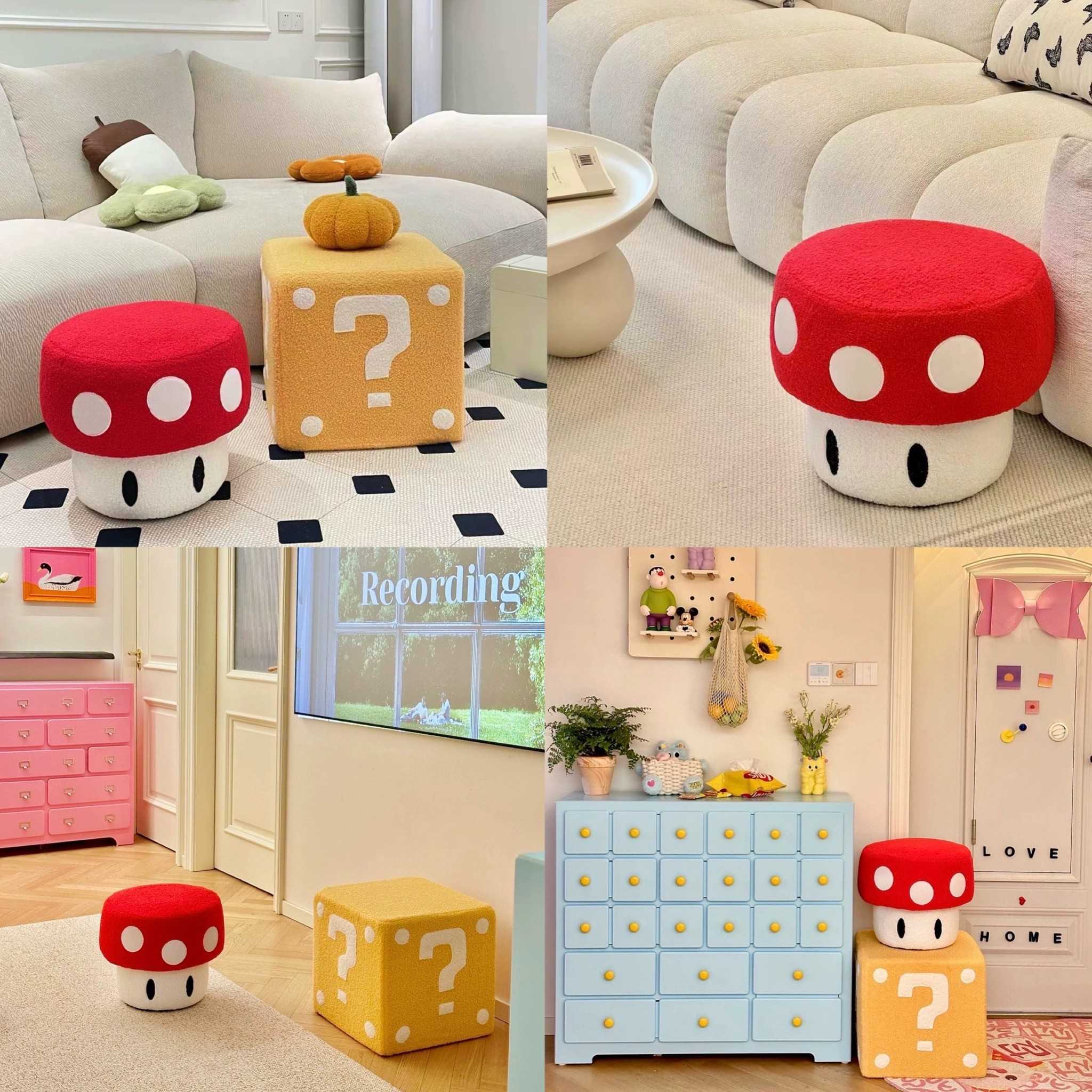 Preorder🍄มินิโซฟา เก้าอี้บุขน เห็ดมาริโอ้ กล่องสงสัย เฟอร์นิเจอร์ mini chair Super Mario
