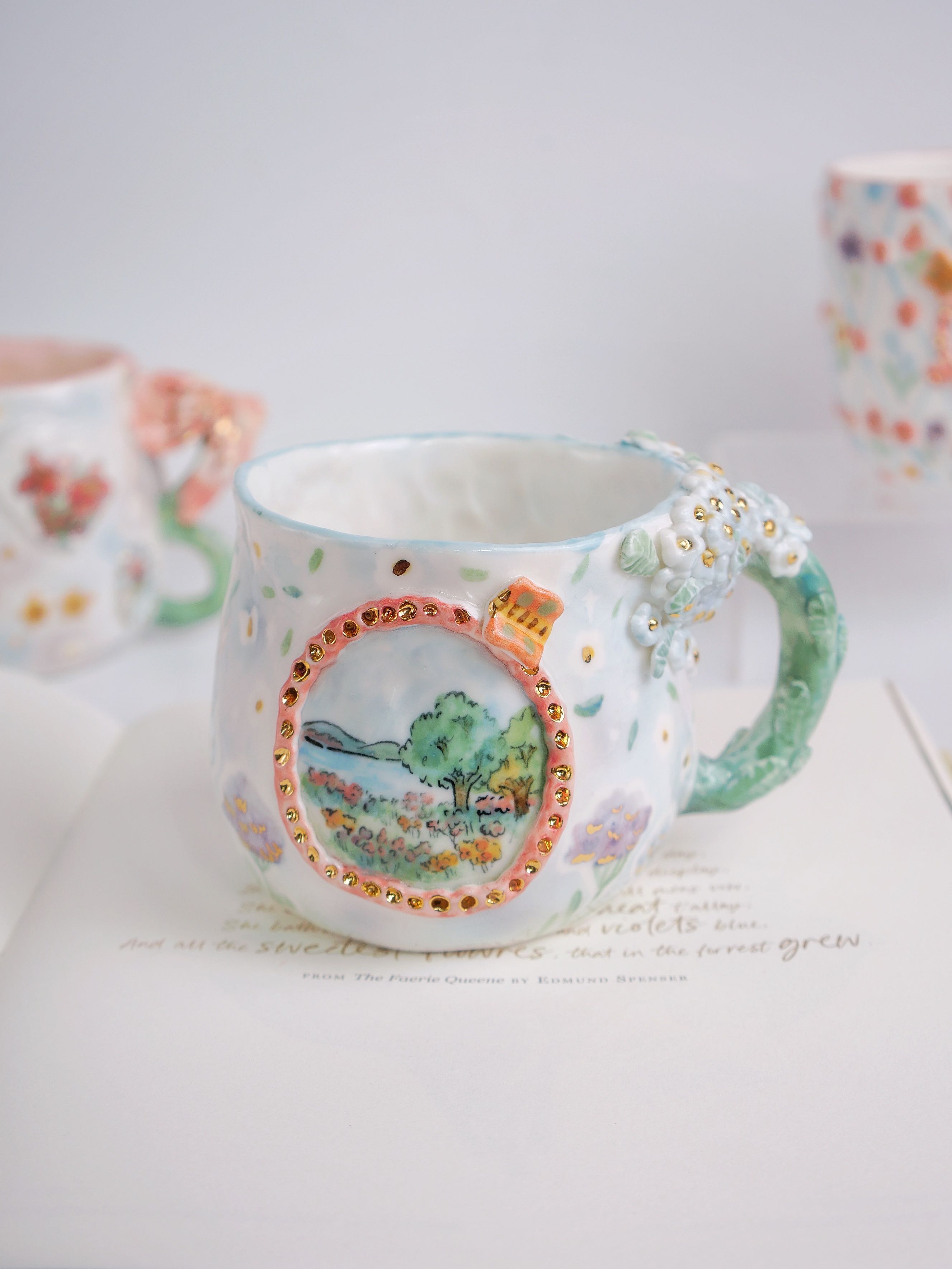 little white flower mug(forget me not inspired)