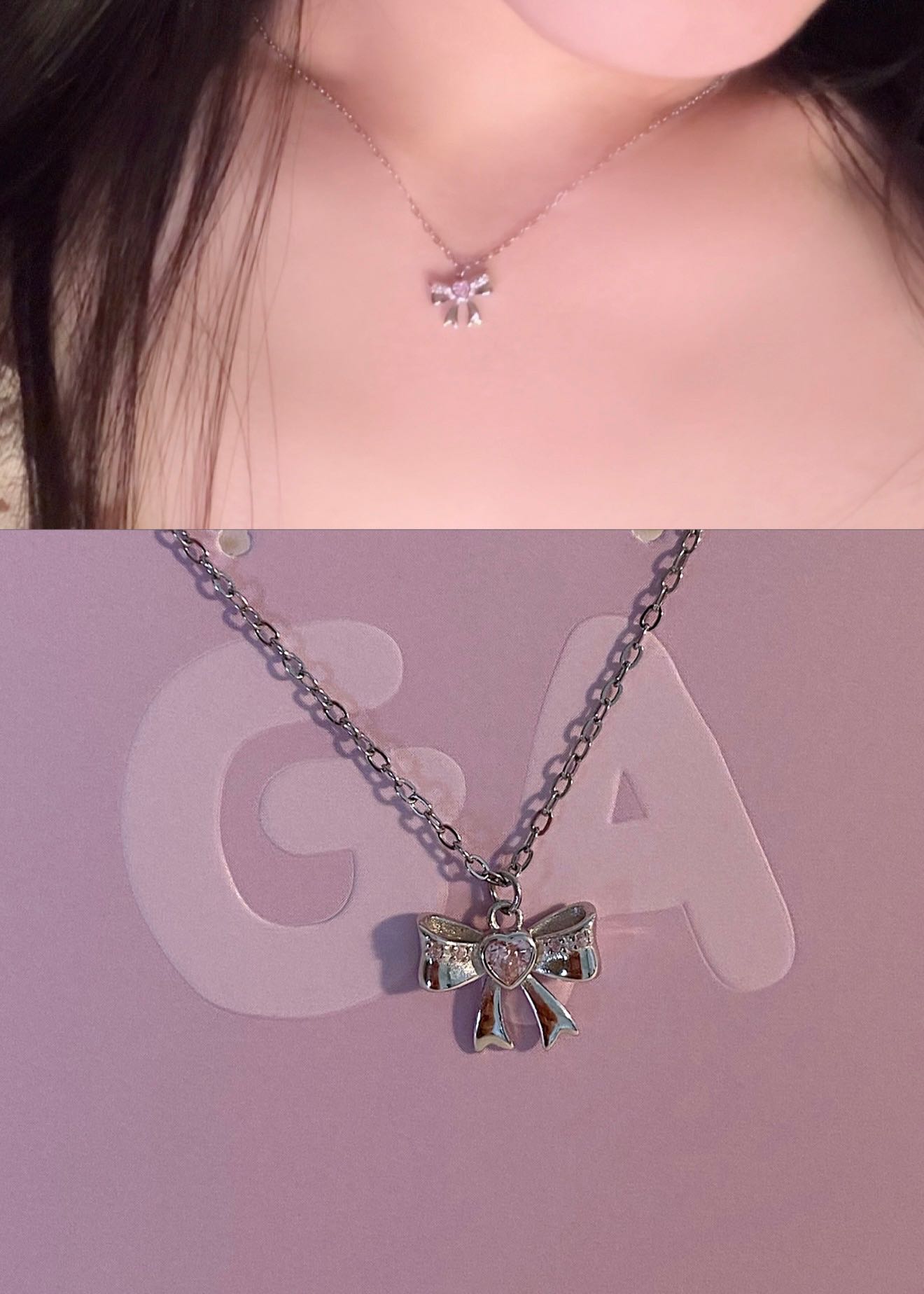 gaandga19 “Bowé Heart Necklace“ สร้อยStainless จี้Silver98.26%ทั้งชิ้นชุบRhodium gaandga™®