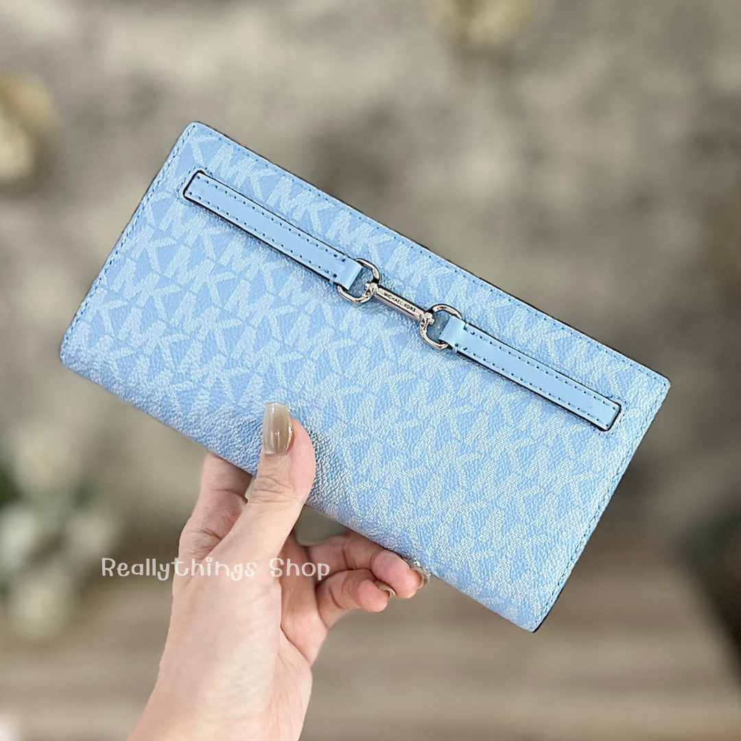 {แท้💯%📮พร้อมส่ง+ส่งฟรี} กระเป๋าตังค์ยาว Michael Kors Carson Large Snap Wallet