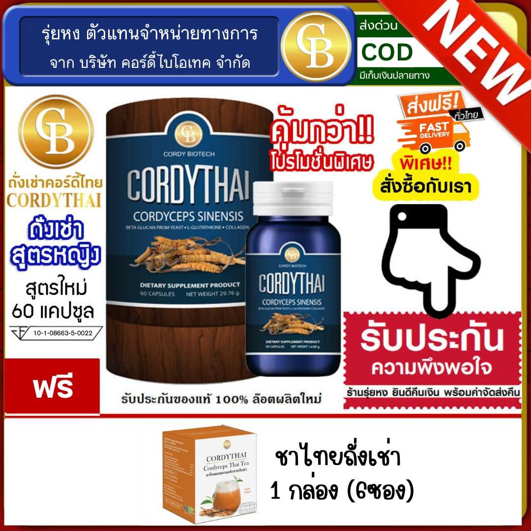 Cordythai ถั่งเช่าคอร์ดี้ไทย ม.เกษตร สูตรหญิง 1 กระปุก ฟรี ชาไทยถั่งเช่า 1 กล่อง