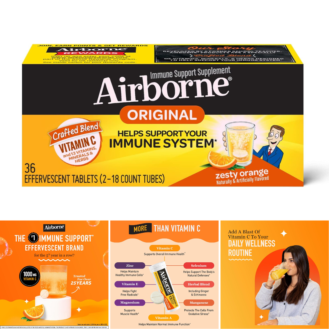 Airborne Immune Effervescent - Zesty Orange ขนาด 36 เม็ด จากอเมริกา พร้อมส่ง