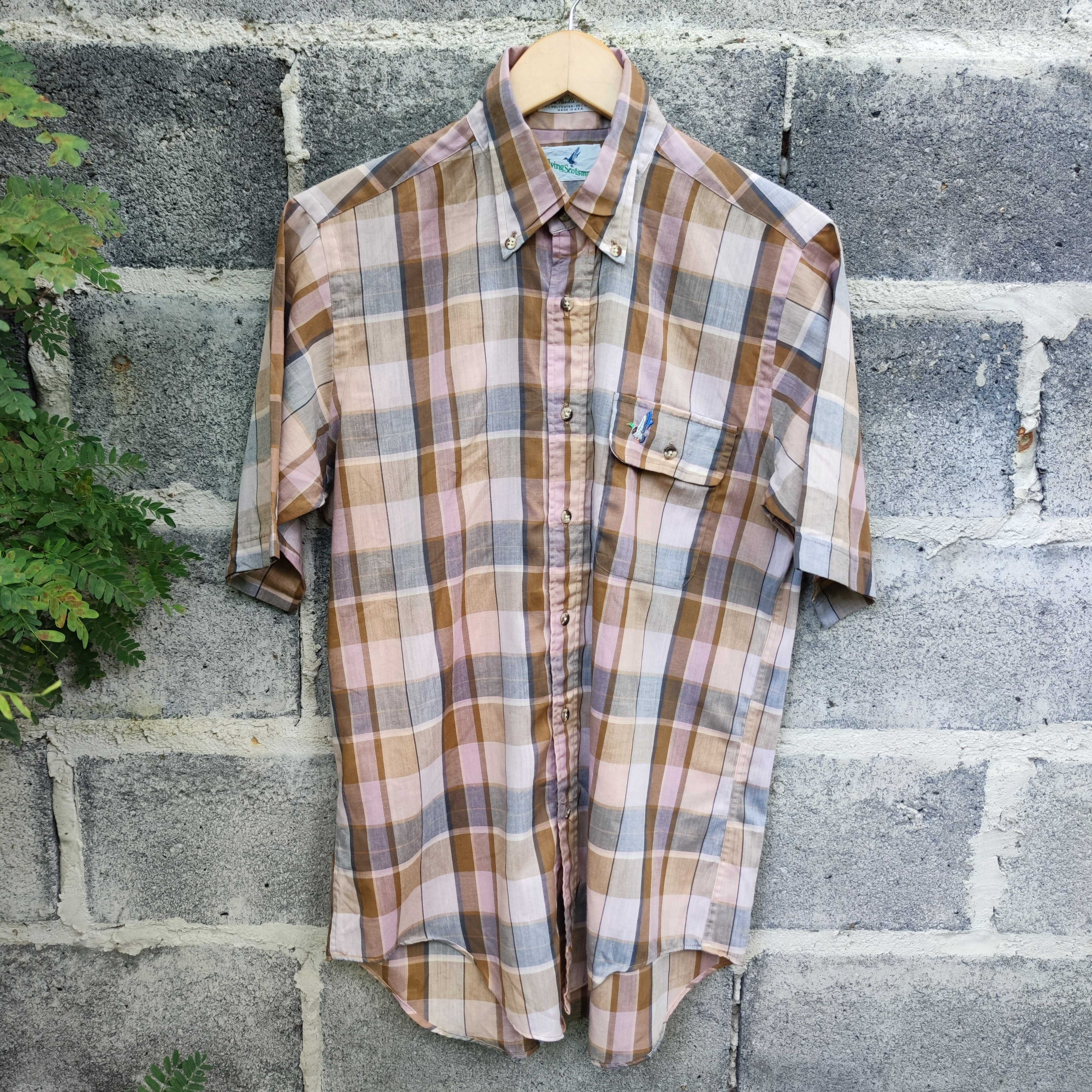 เสื้อเชิ้ตวินเทจ Flying Scotsman Men's Short Sleeve Plaid Single Needle Tailoring Dress Shirt