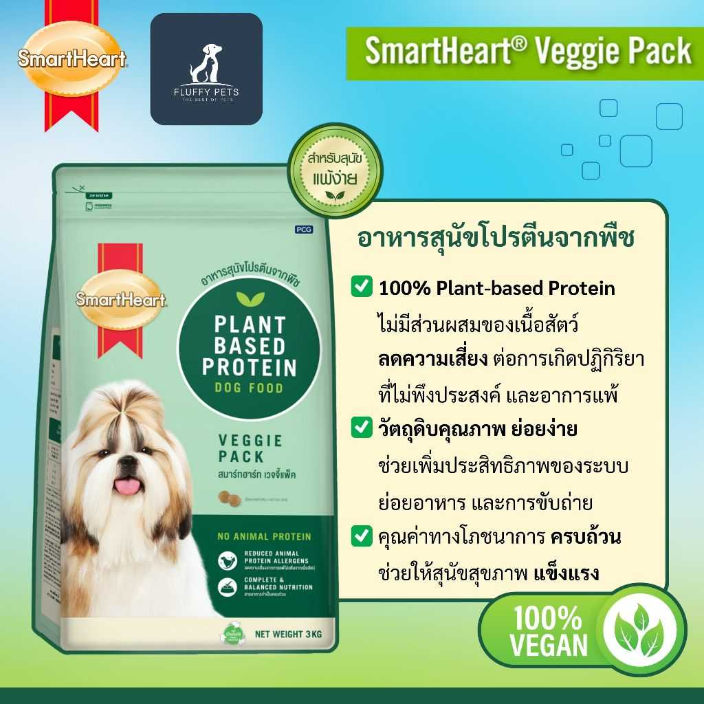 Smart Heart Veggie Pack สมาร์ทฮาร์ท เวจจี้ แพ็ค อาหารสุนัขโปรตีนจากพืช ขนาด 1 - 3 กิโลกรัม