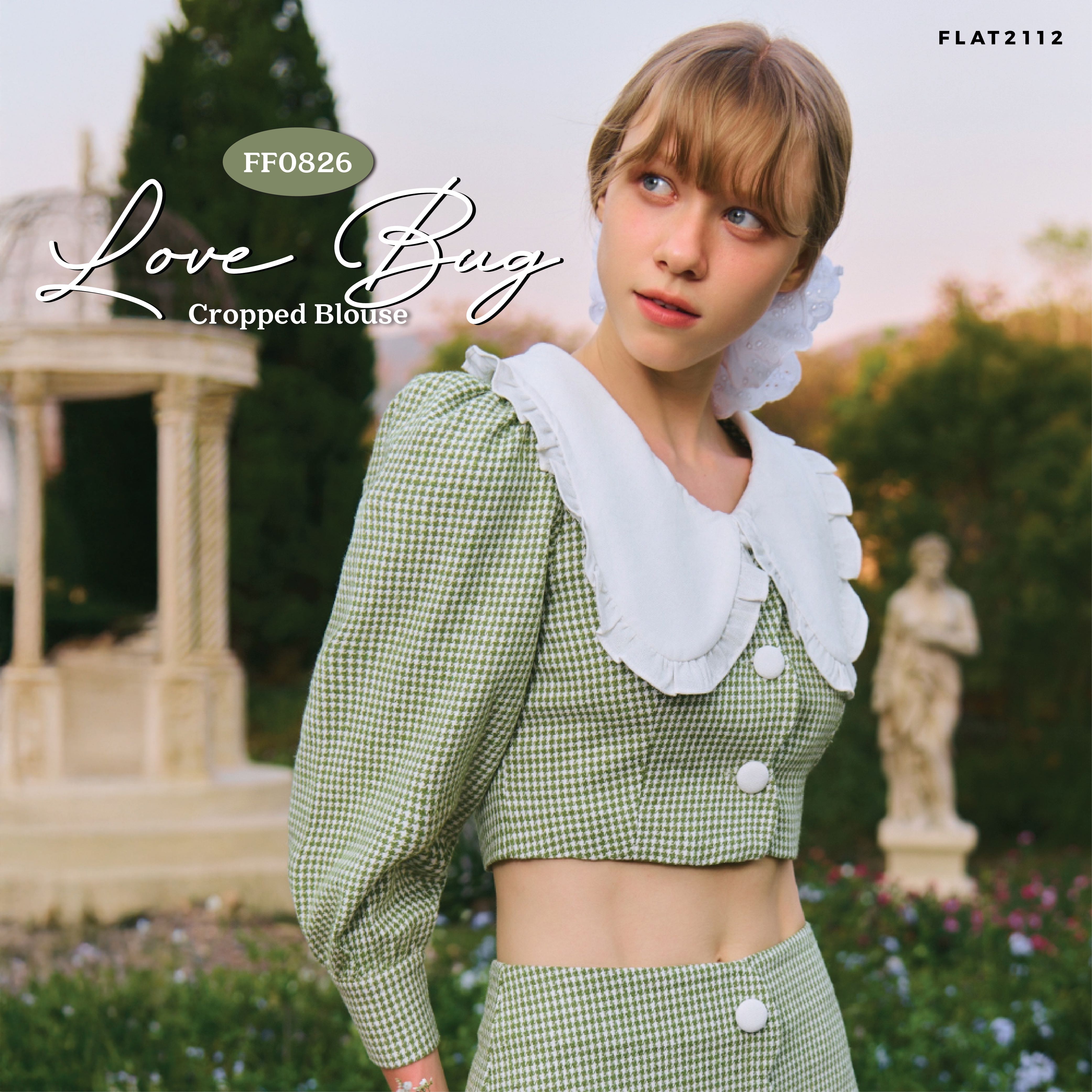 FLAT2112 FF0826 : LOVE BUG CROPPED BLOUSE เสื้อครอปแขนยาว เสื้อครอป ชุดเซต เสื้อผู้หญิง ชุดออกงาน