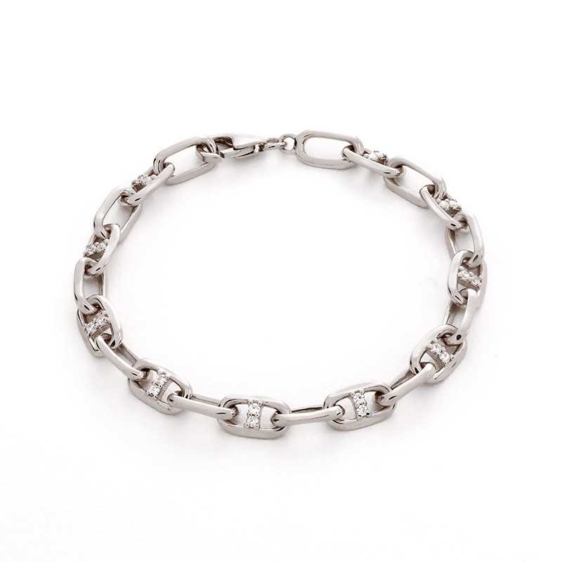 สร้อยข้อมือโซ่เงินแท้  Miami ประดับพลอย Zirconia