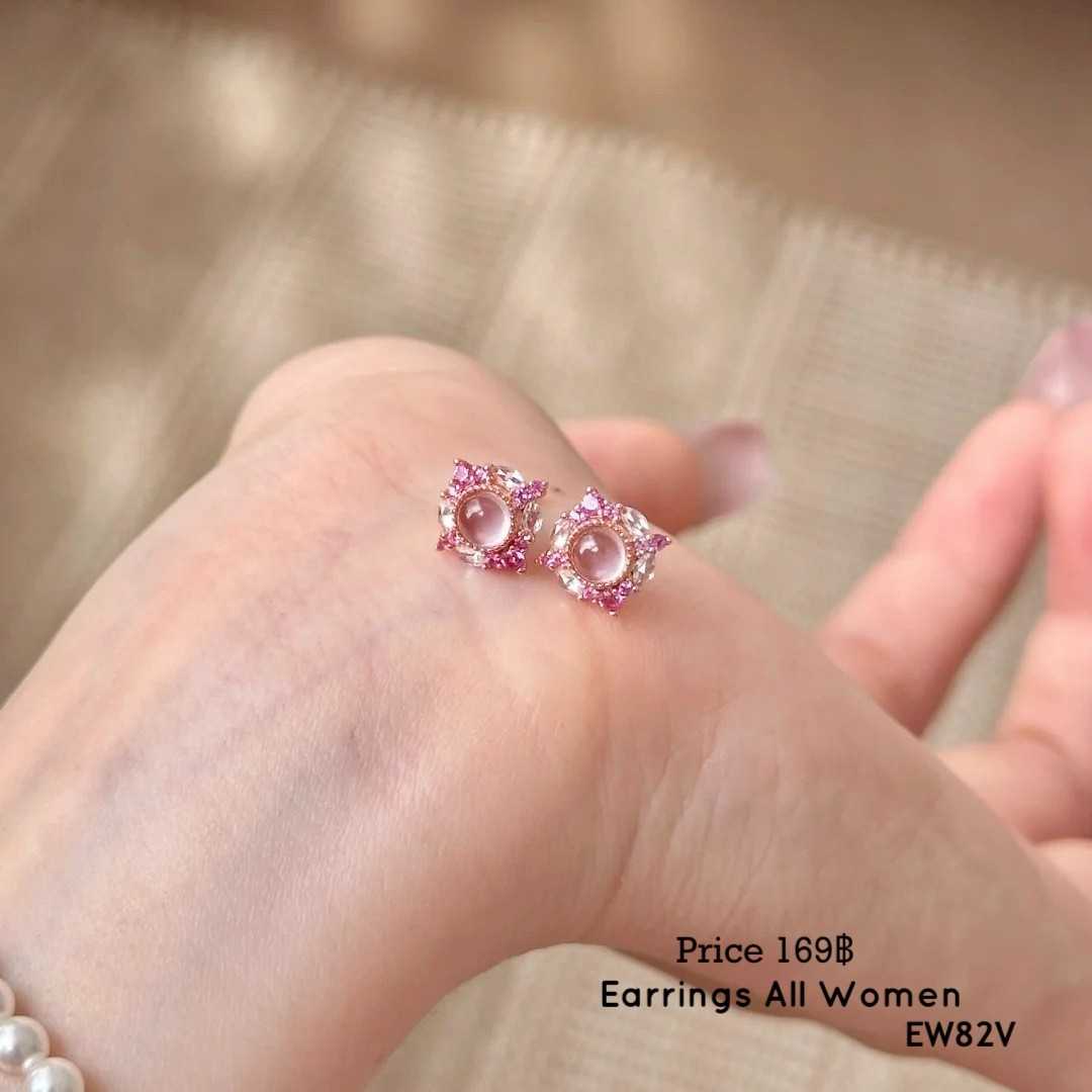 EW82V ต่างหูสีชมพู  เครื่องประดับผู้หญิง ต่างหูออกงาน เงิน 925