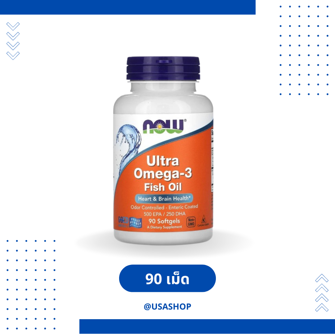 NOW  Ultra Omega-3 Fish Oil, 500 EPA / 250  DHA  90 Softgels บำรุงสมอง เพิ่มความจำ