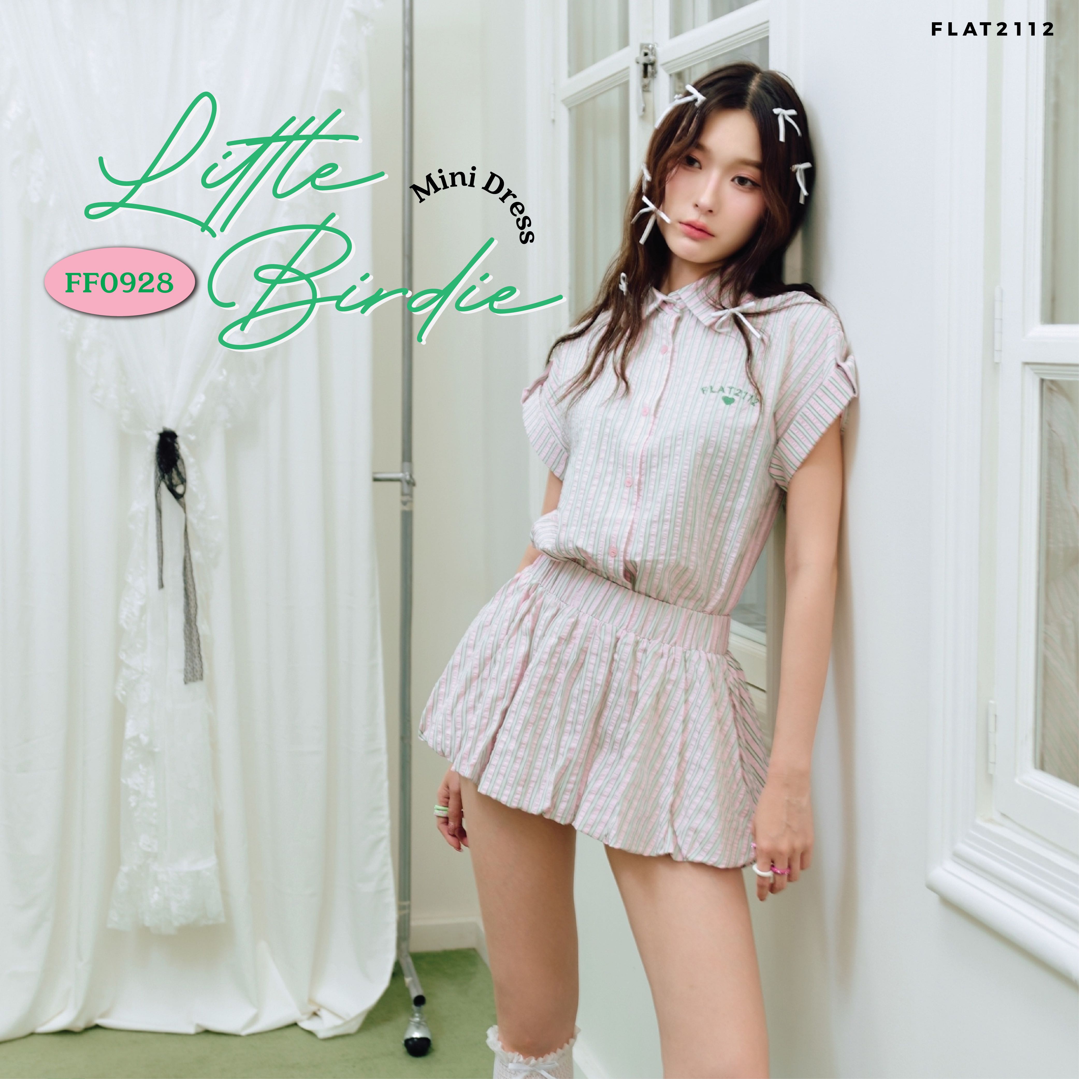 FLAT2112 FF0928 : LITTLE BIRDIE MINI DRESS เดรสสั้น  คอปก เเขนสั้น กระโปรงบอลลูน  แฟชั่นผู้หญิง