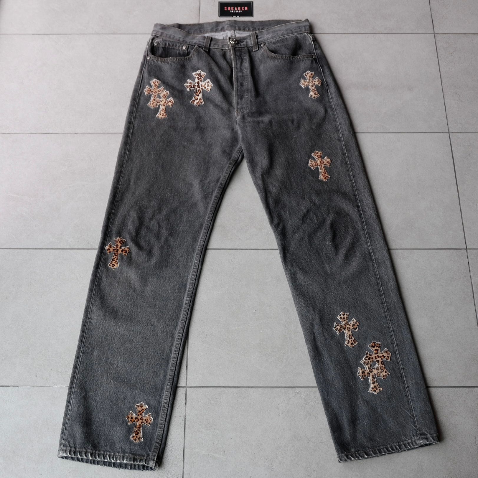 Chrome Hearts Levi’s 501 Leopard Cross Patch Denim Dark Grey Wash