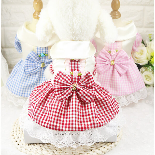 🇹🇭พร้อมส่ง🇹🇭 👗👑 เดรสคุณหนูสายหวานแต่งลายสก็อตติดโบว์ สีสันสดใส for pet เดรสสุนัข ชุดหมา ชุดแมว
