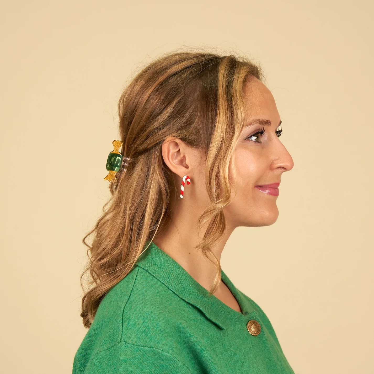 Coucou Suzette Mini Hair Claw - Green Christmas Candy