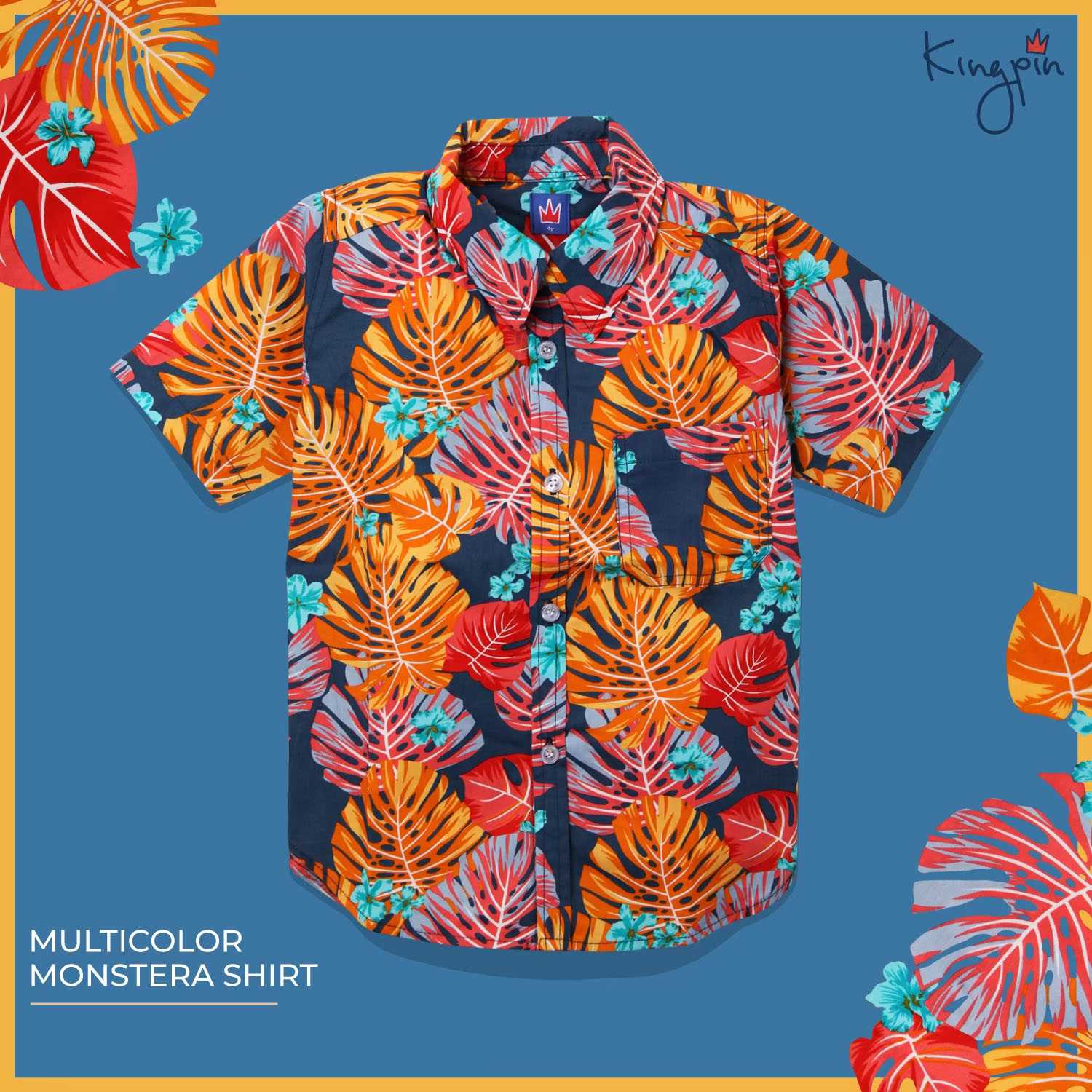 KINGPIN Multicolor Monstera Shirt เสื้อเชิ้ตเด็กลายใบไม้หลากสี by Cartelkids