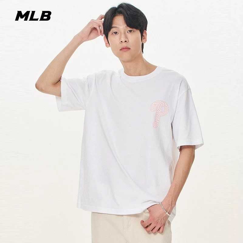Sale🔥🔥MLB cliping Logo T-Shirts  เสื้อยืดโอเวอร์ไซส์ คอกลม แขนสั้น สีขาว สีชมพู สีเขียว