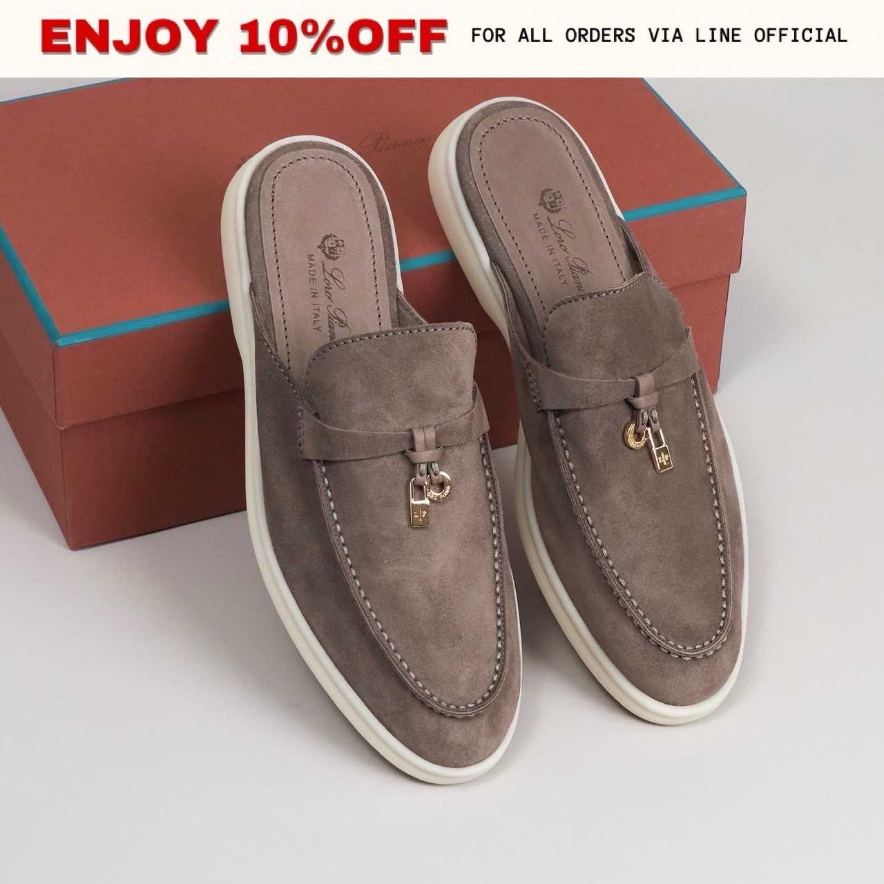 NEW! LORO PIANA Babouche Charms Walk Loafers สี Rain Drops | Shoes