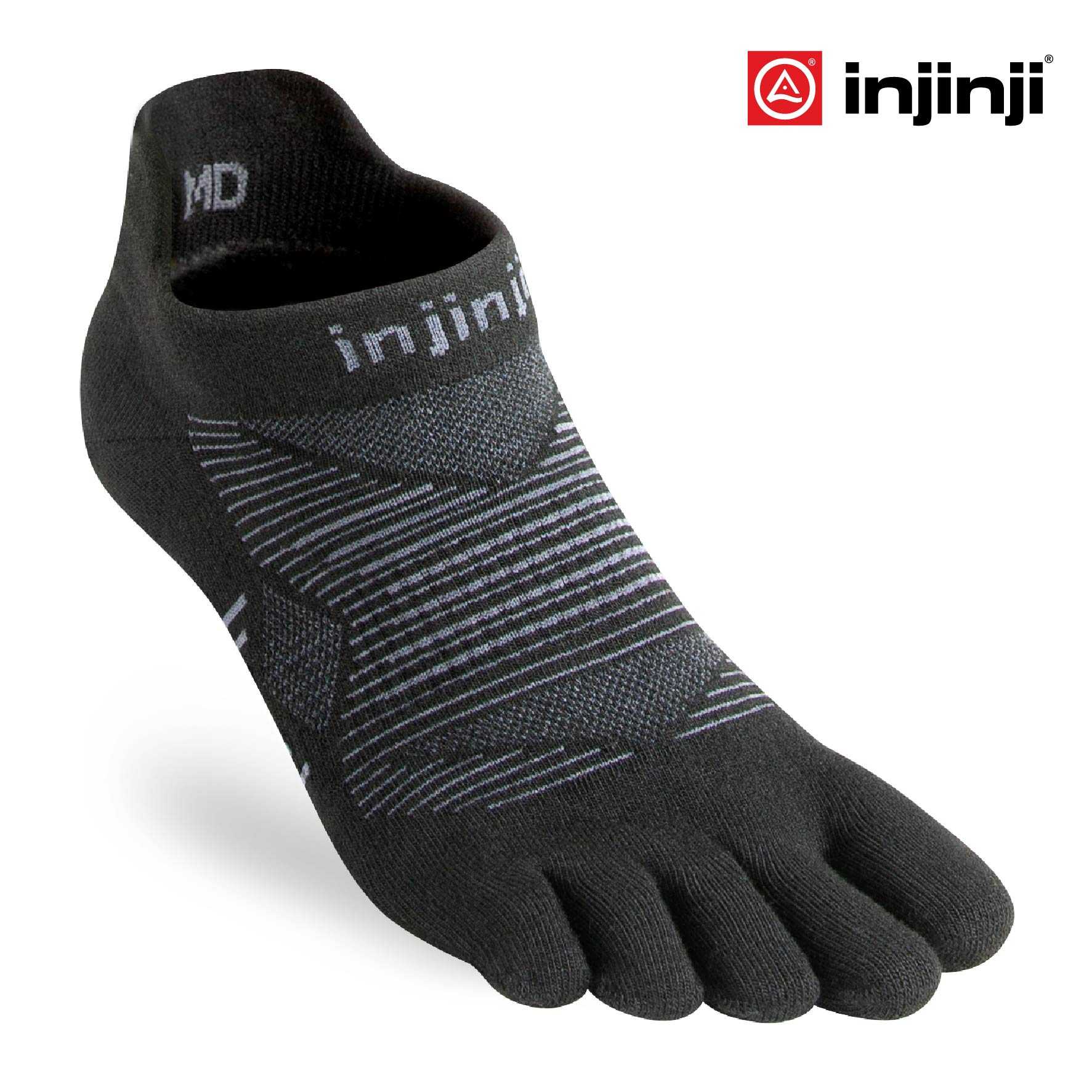 INJINJI ถุงเท้าวิ่งแยกนิ้ว กีฬากลางแจ้ง รุ่นวิ่งซ่อนข้อ สีดำ แห้งไว RUN LIGHTWEIGHT NO SHOW NOIR