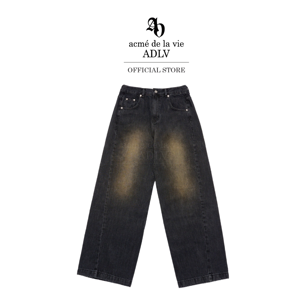 ADLV [acme de la vie] กางเกงยีนส์ รุ่น Front Side Line Semi Tapered Denim Pants Black
