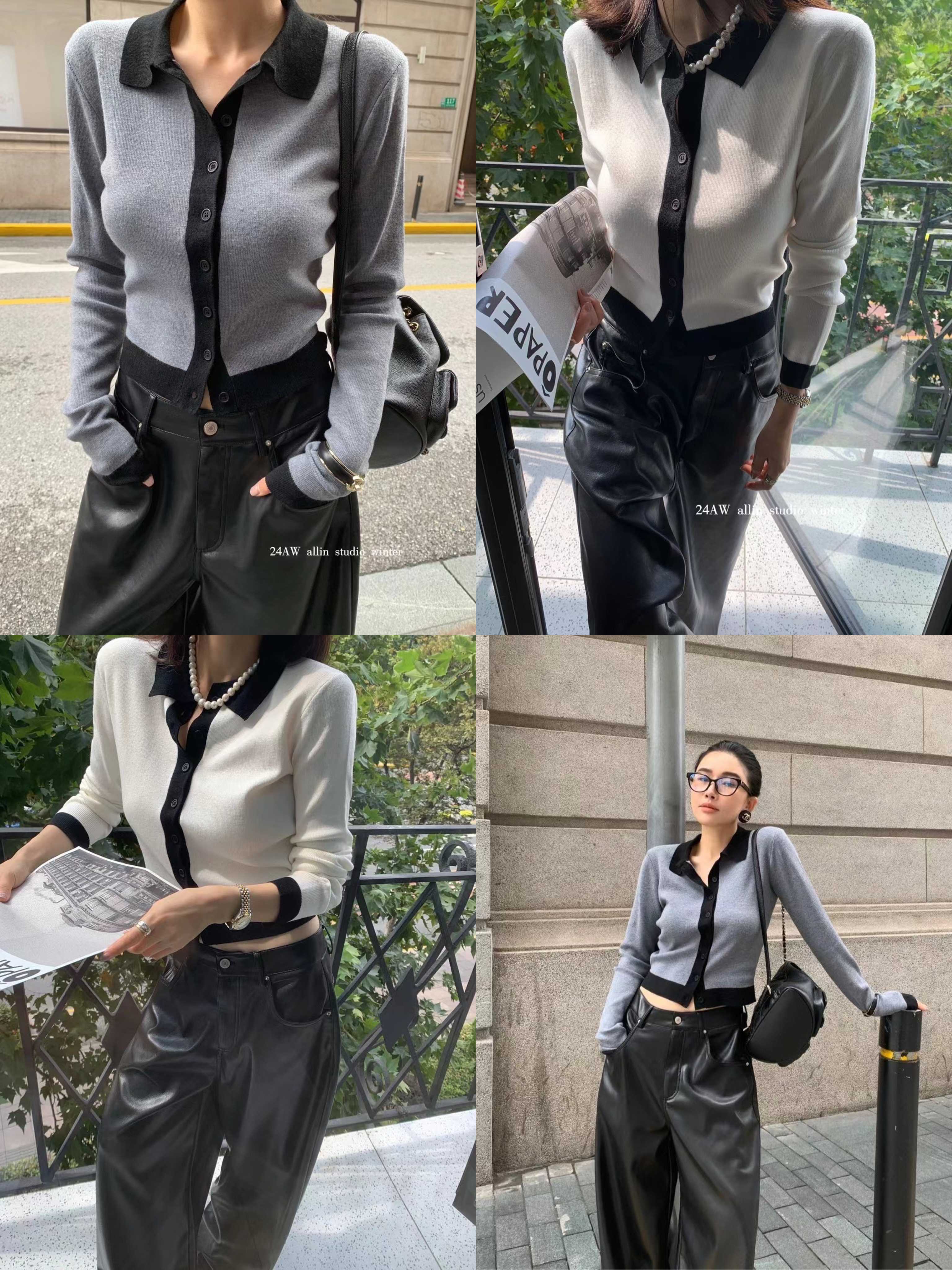 ( SALE ) TWO TONE KNITED POLO CARDIGAN