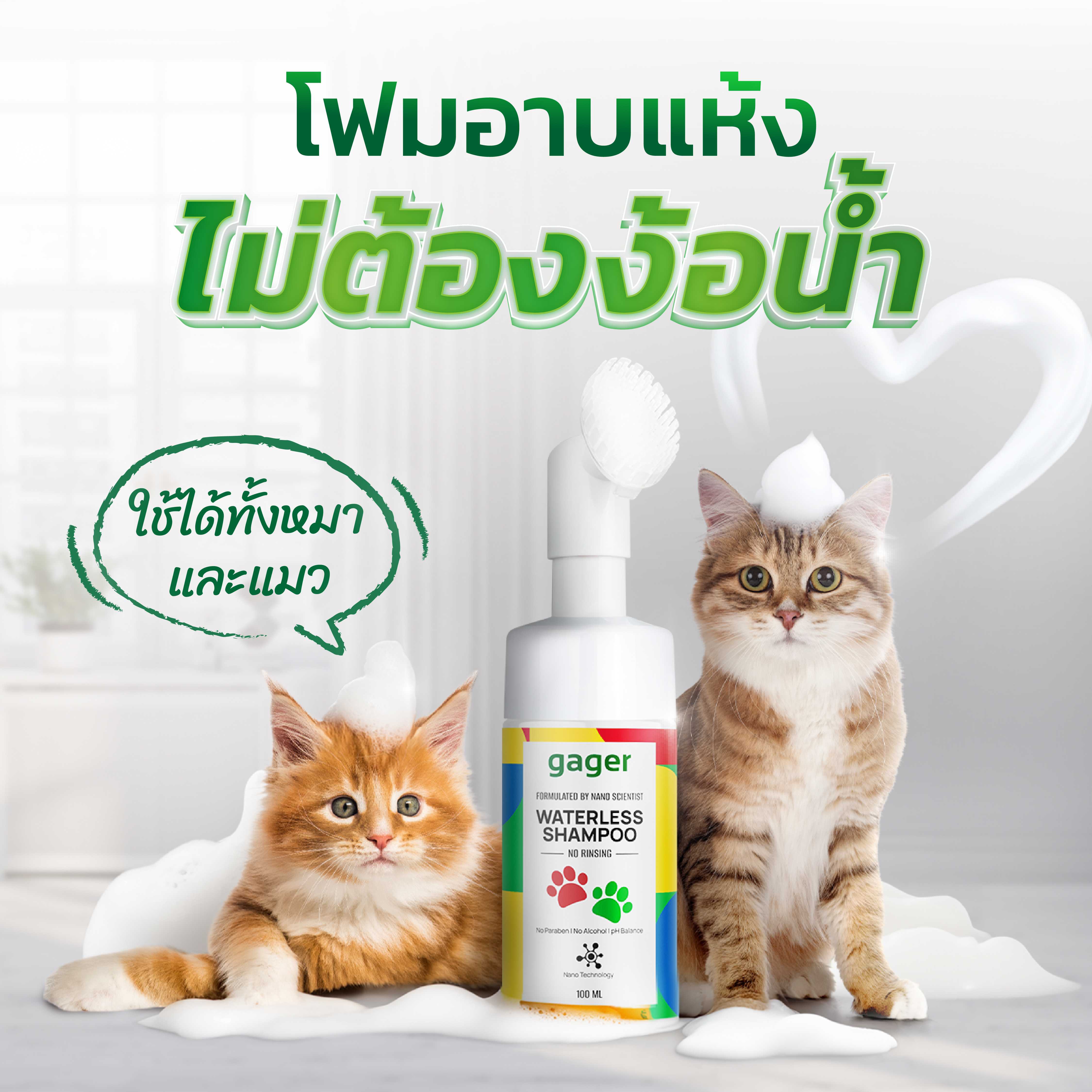 (100ml) gager Nano Zinc โฟมอาบแห้งของสุนัข/แมว กลิ่นแป้งเด็ก ช่วยดับกลิ่นสาบ ป้องกันเชื้อแบคทีเรีย