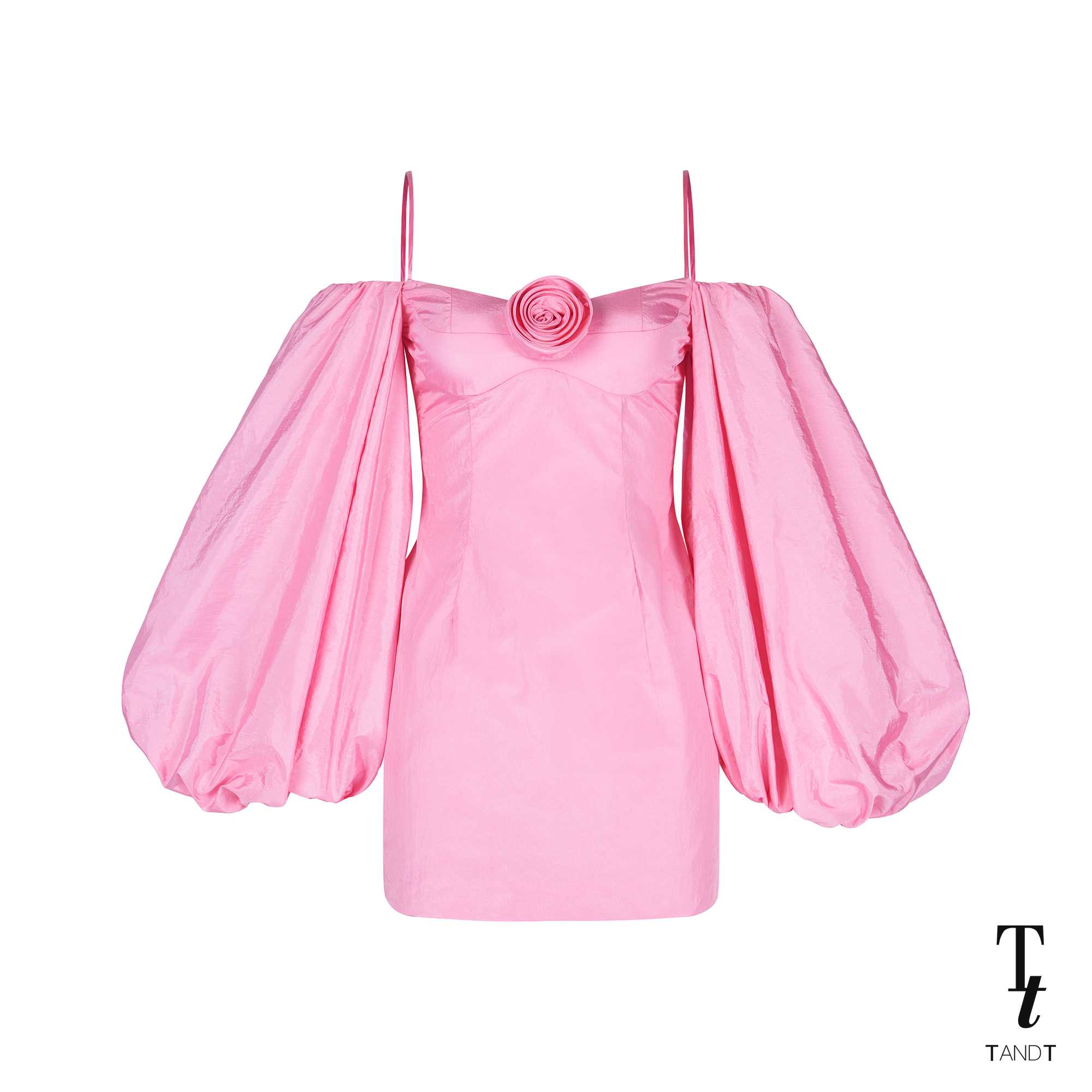ENVY - ROSE HAND-CRAFTED BUSTIER SPAGHETTI STRAPS PUFF SLEEVES MINI DRESS