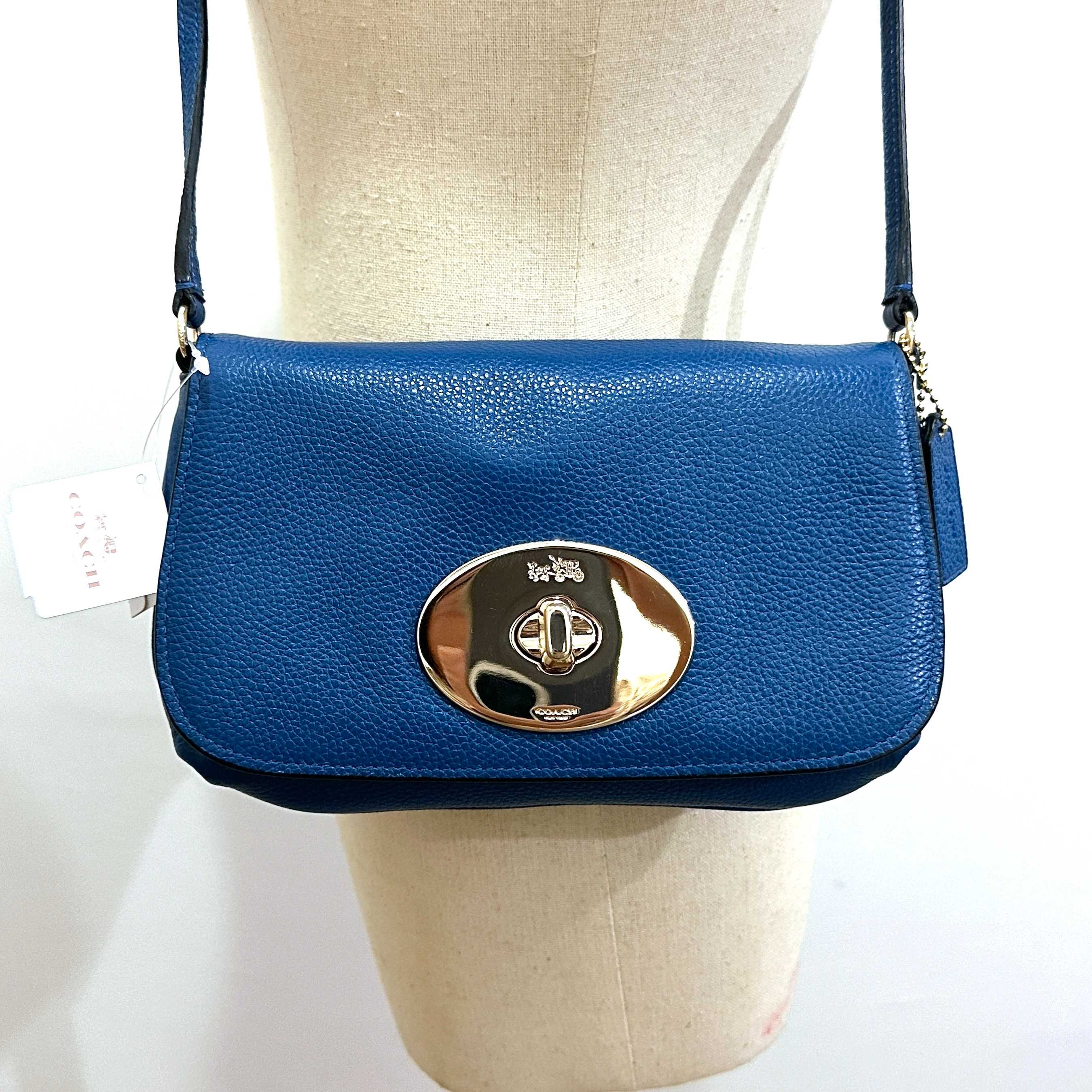 กระเป๋าสะพาย COACH ของแท้ มือ 1 Coach 52896 'Liv' Pebbled Leather Crossbody Denim