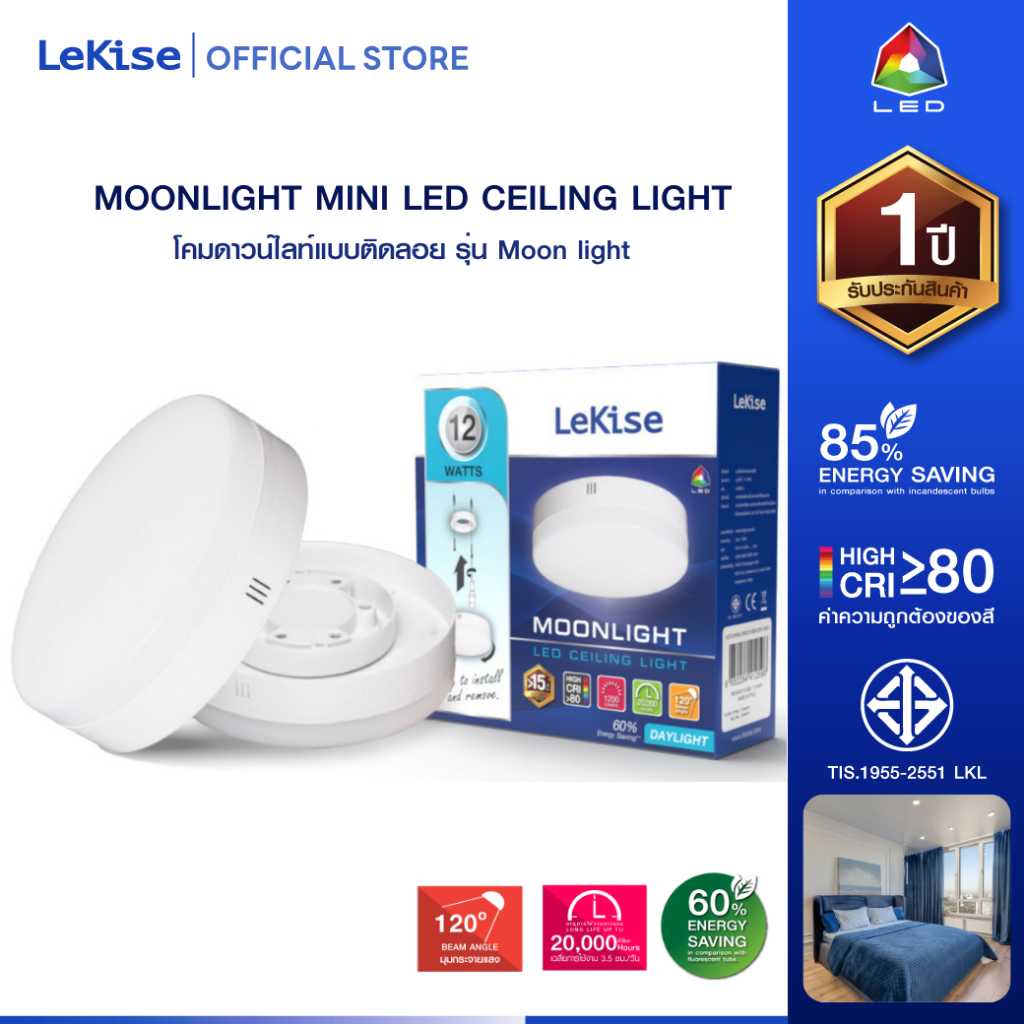 หลอดไฟดาวน์ไลท์ติดลอย รุ่น MOONLIGHT 12วัตต์ แสงขาว [เฉพาะใน LINE MyShop เท่านั้น]