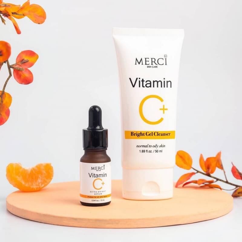 เซรั่มวิตซี เมอซี่ MERCI Vitamin C Extra Bright Serum 10 ml. + เจลใสล้างหน้า สูตรวิตซี 50 ml. ส