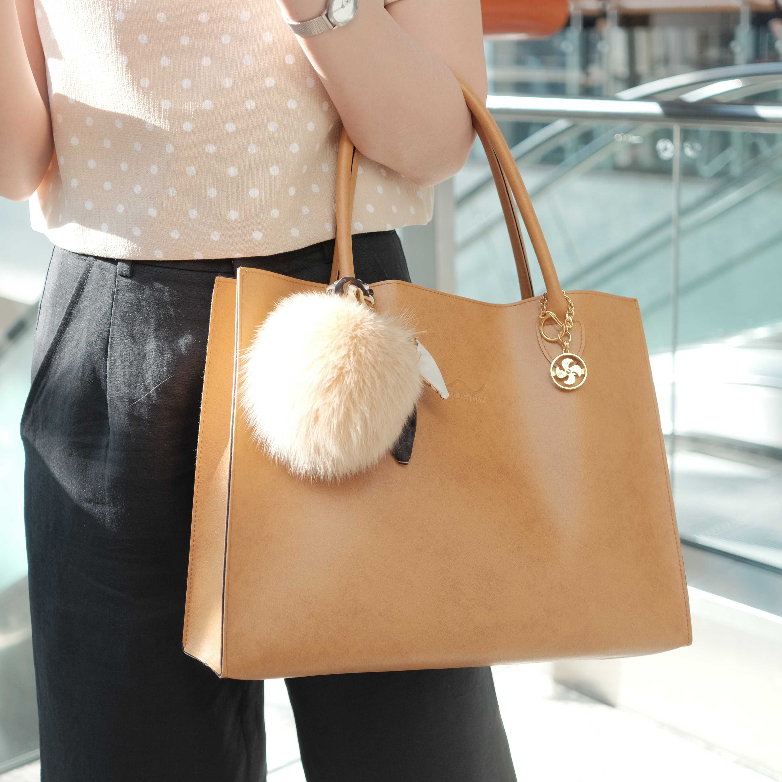 Waralee's Day กระเป๋าถือหนังเทียม หูสั้น ทรงเหลี่ยม สีน้ำตาลทอง (Tan)