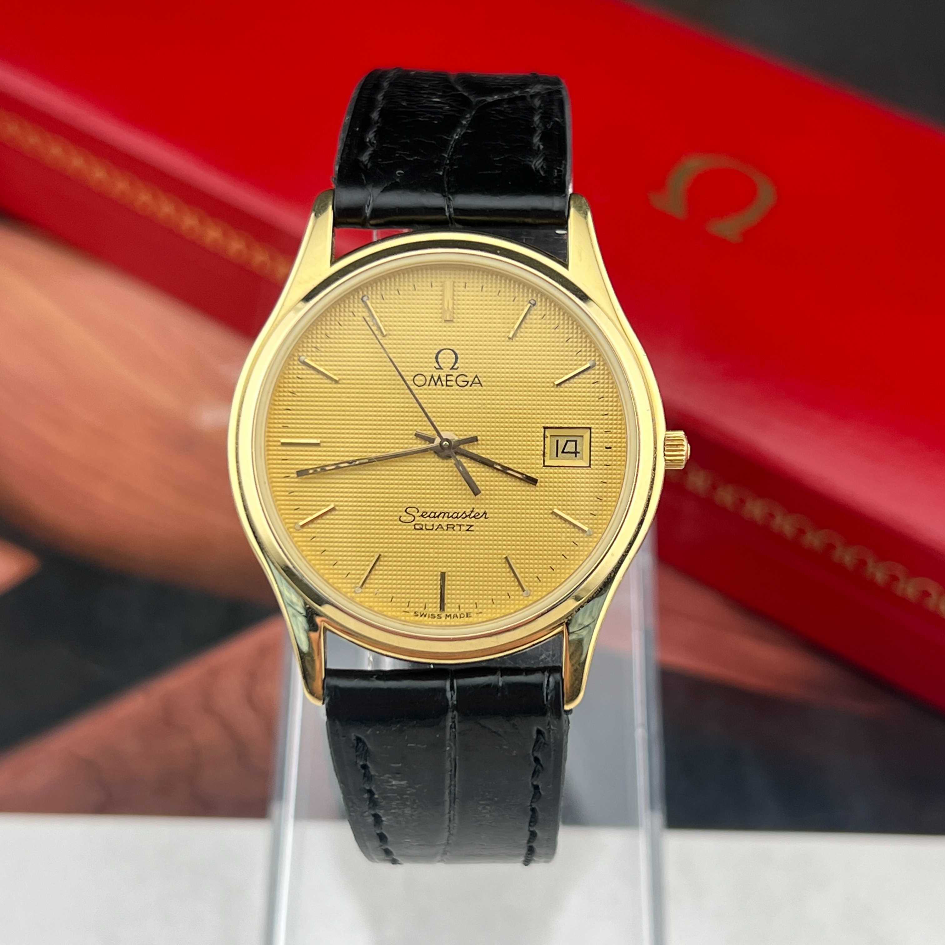 Vintage Omega Seamaster Quartz Gold Dial Ref.196.0251 Cal.1430 Date Swiss Made 1984