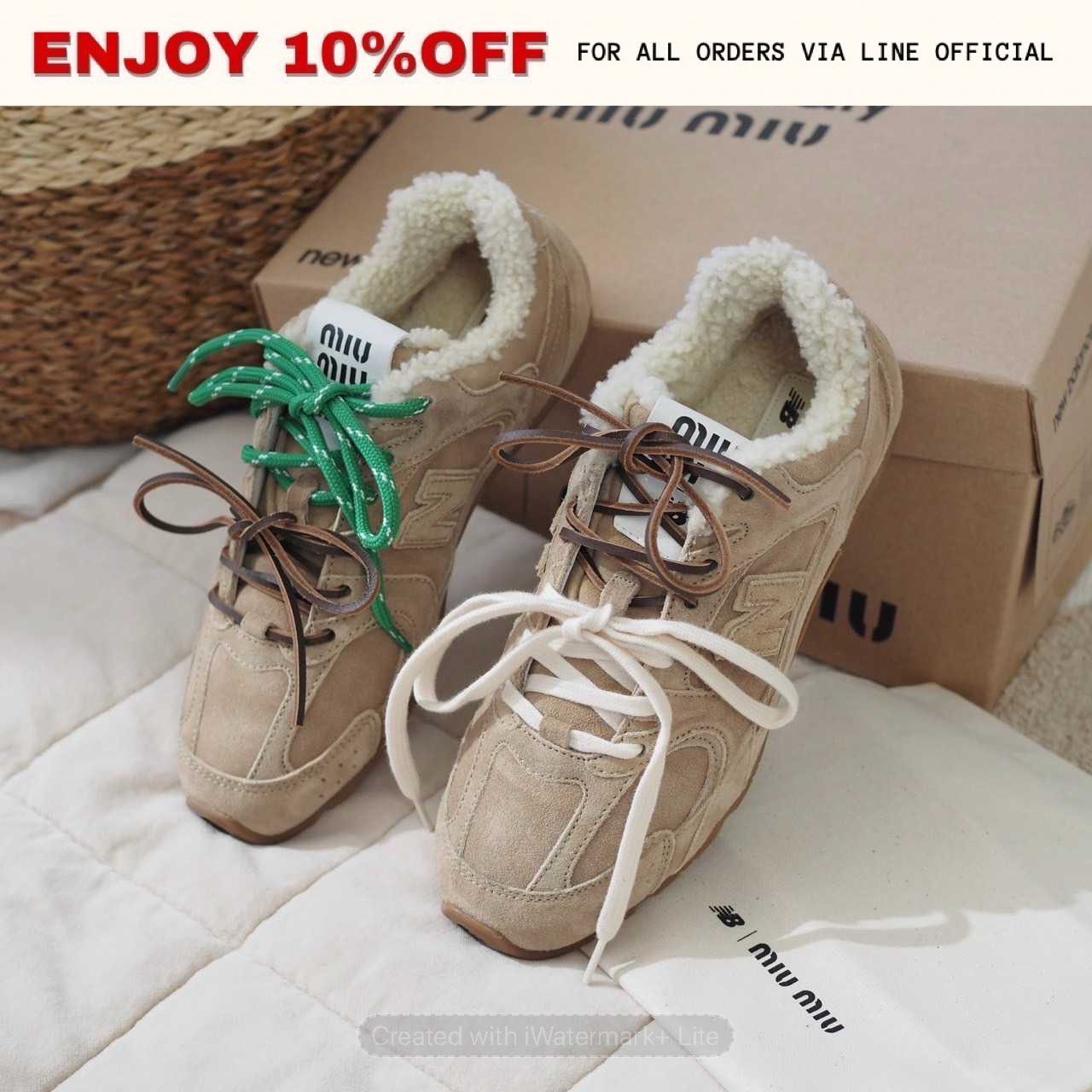 NEW! NEW BALANCE X MIUMIU 530 SL Bleached Leather Sneakers สี Ecru | Shoes