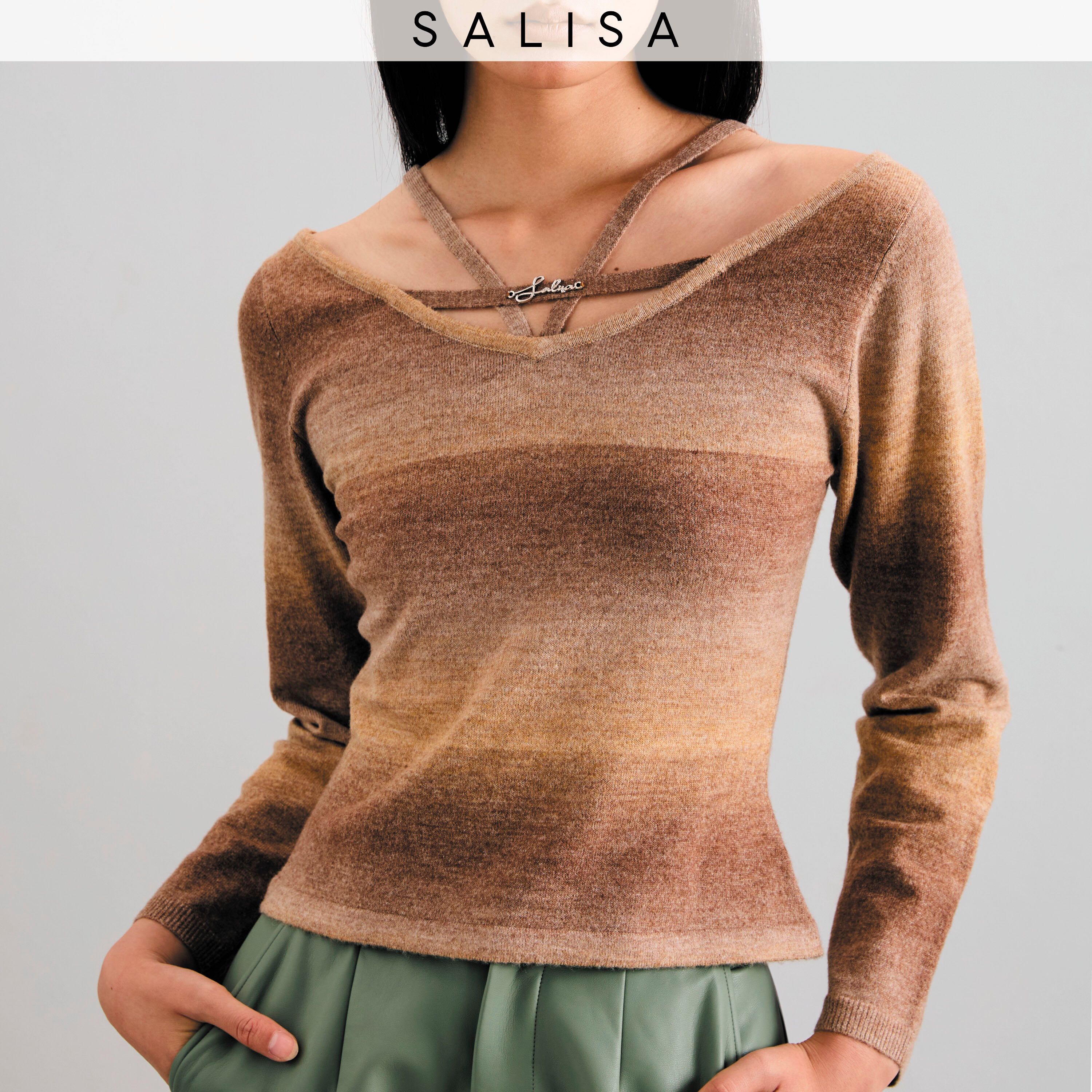 OMBRE OFF-THE-SHOULDER KNIT OTS TOP (100% Wool) เสื้อไหมพรมผ้าวูล